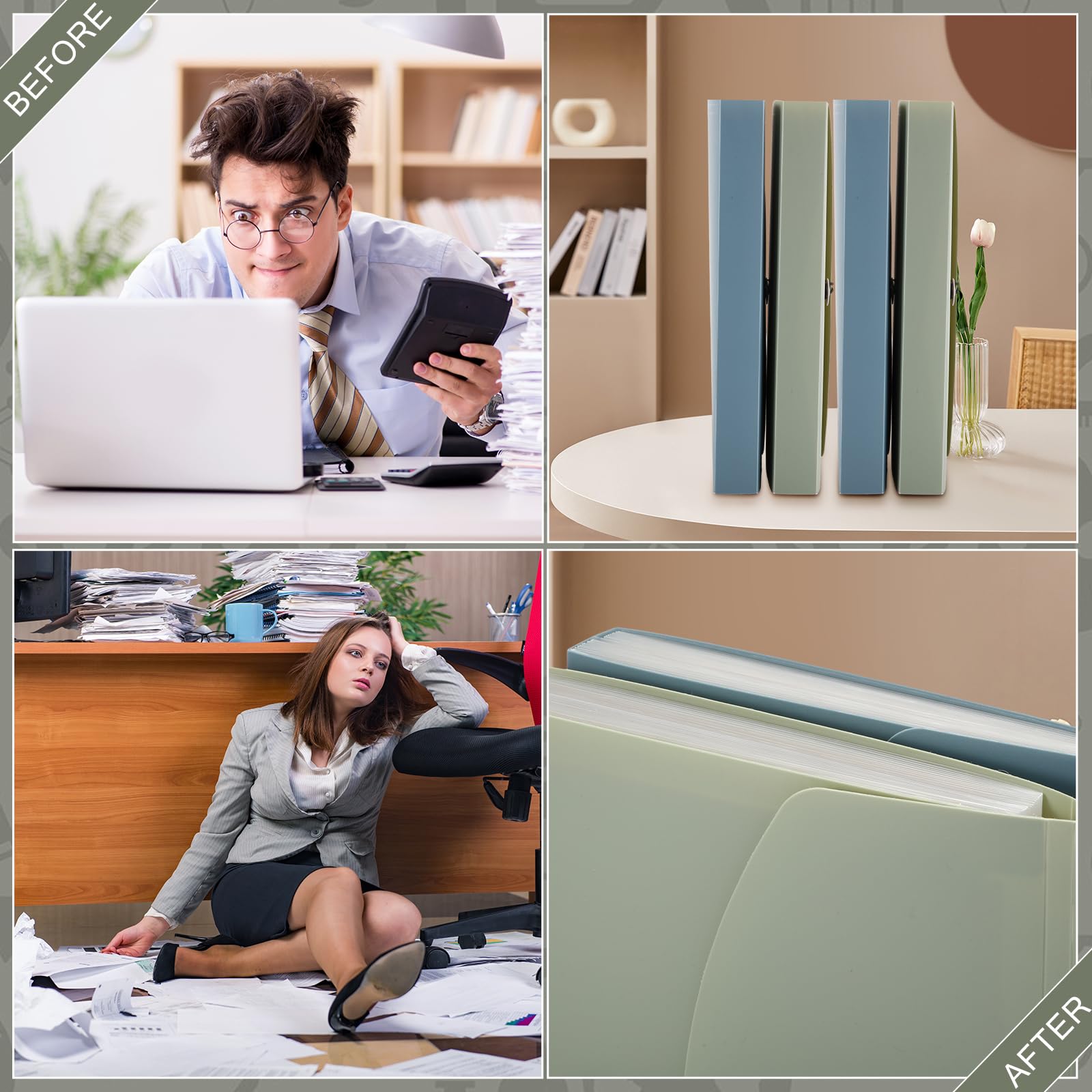 Harloon 2-Pack 24-Pocket Expanding File Folder Organizer with Cover Labels - Letter/A4 Size Document Storage for Office, School, Home - Dark Green & Light Blue | Perfect for Bills, Receipts, Tax Papers, and Important Documents