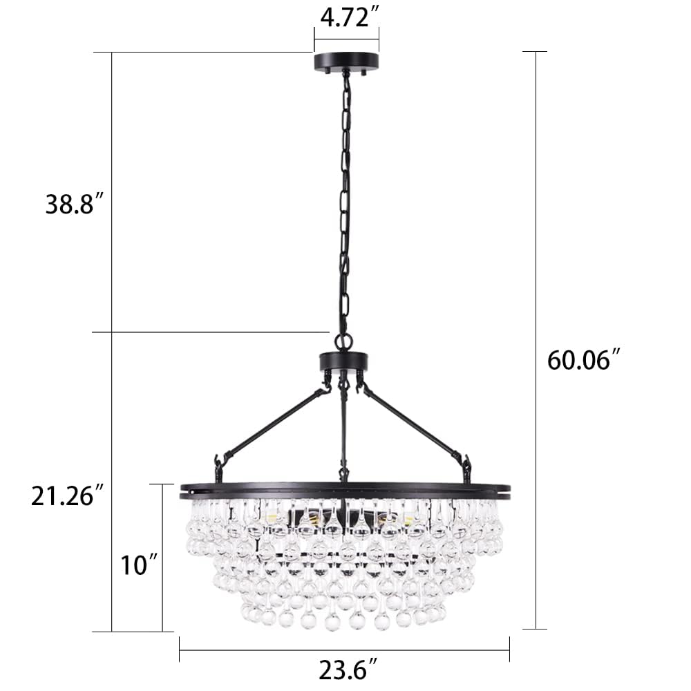 TOCHIC 24 Inch Black Crystal Chandelier - Modern Farmhouse Ceiling Pendant Light with 3 Tiers for Bedroom, Dining Room, Kitchen Island & Living Room | Elegant Lighting Fixture for Home Decor & Wedding Venues