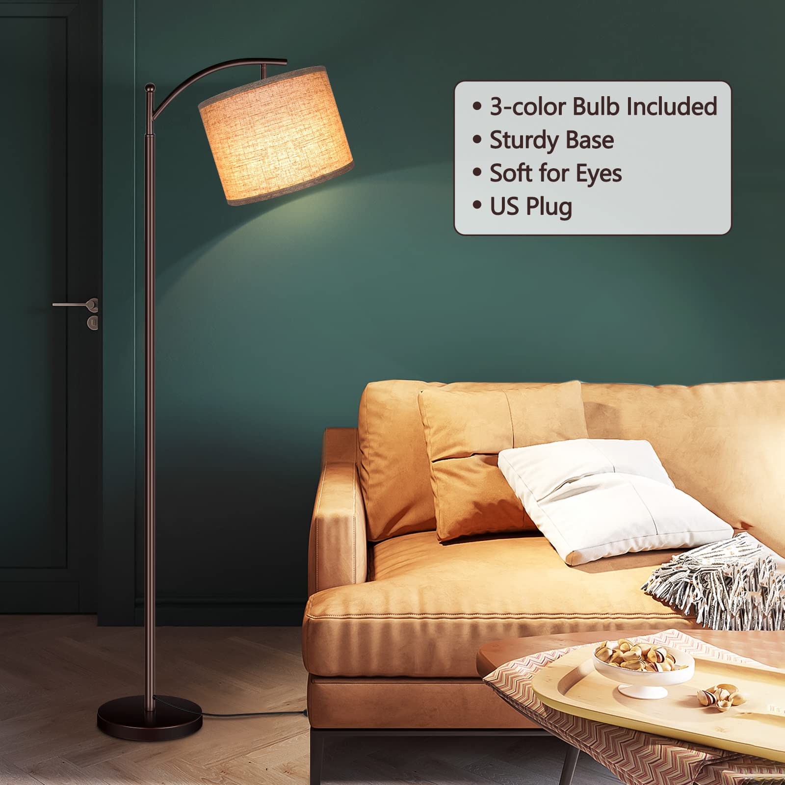 Rottogoon Industrial Floor Lamp - 9W LED Standing Lamp with Beige Lampshade, Oil-Rubbed Bronze Finish for Living Room, Bedroom, Office - Perfect for Reading, Working & Modern Home Decor