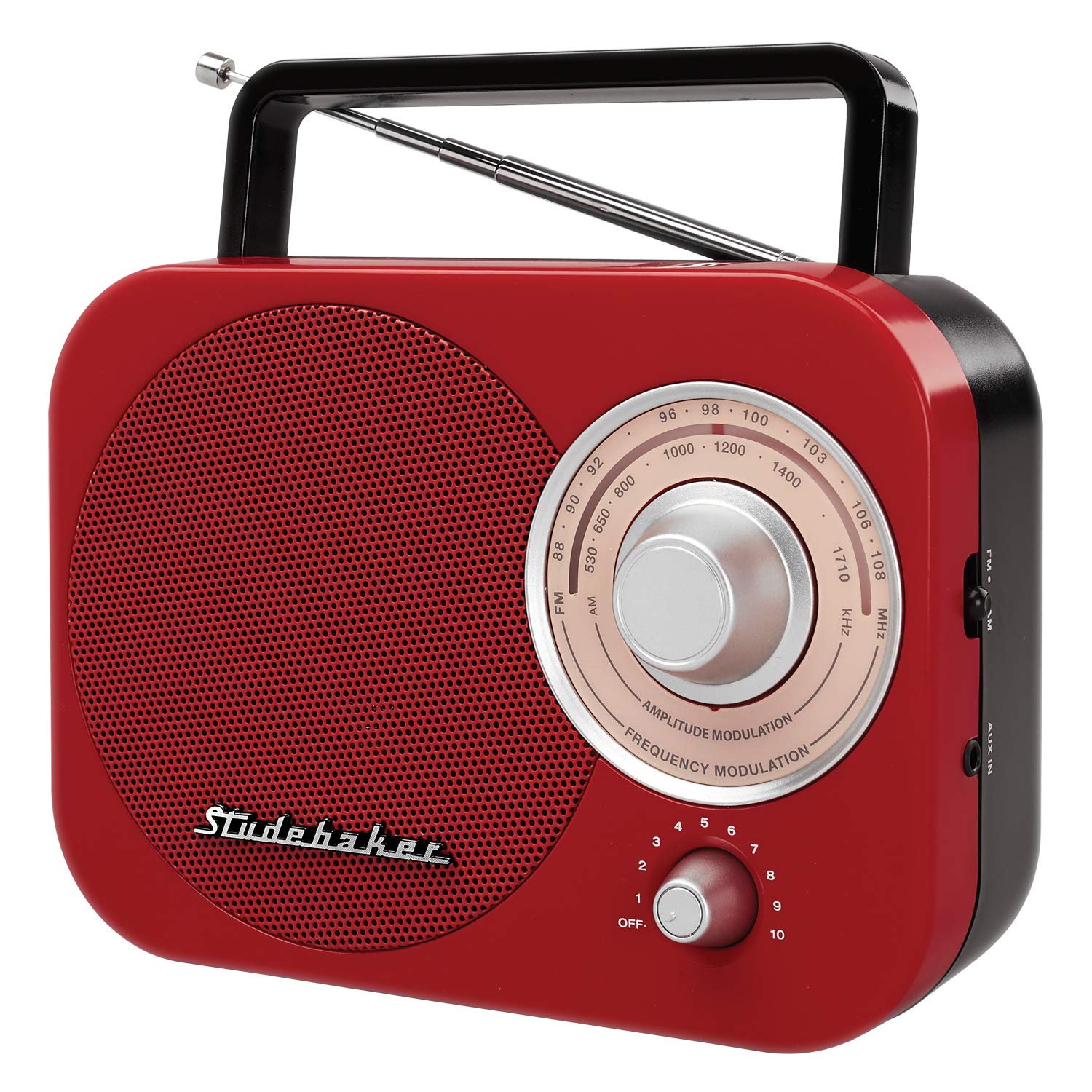Studebaker SB2000RB Red Classic Retro Portable AM/FM Radio with Aux Input, USB & Headphone Jack - Vintage Style Radio for Home, Office, Outdoor, Camping & Emergency Use