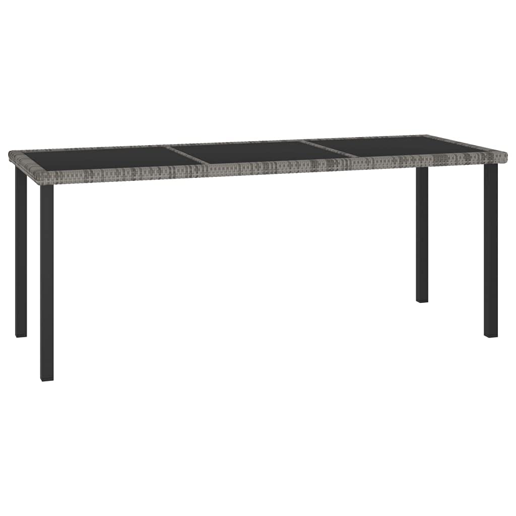 Modern Gray Rattan Coffee Table with Tempered Glass Top - Rectangle Outdoor Dining & Side Table for Garden, Patio, Backyard (70.9