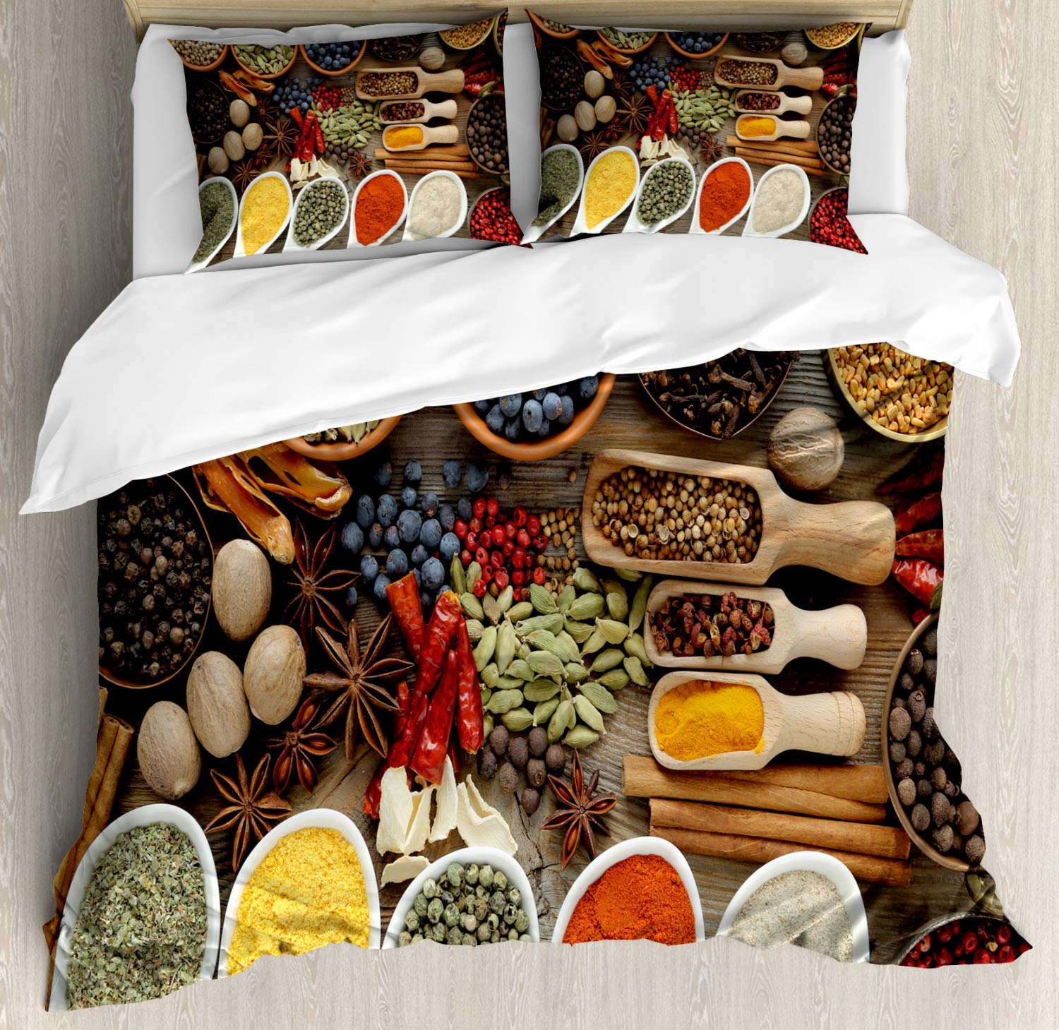 Ambesonne Spice Duvet Cover Set - 3-Piece King Size Bedding with 2 Pillow Shams | Vibrant Multicolor Traditional Spice Bowl Design | Perfect for Bohemian & Farmhouse Bedroom Decor