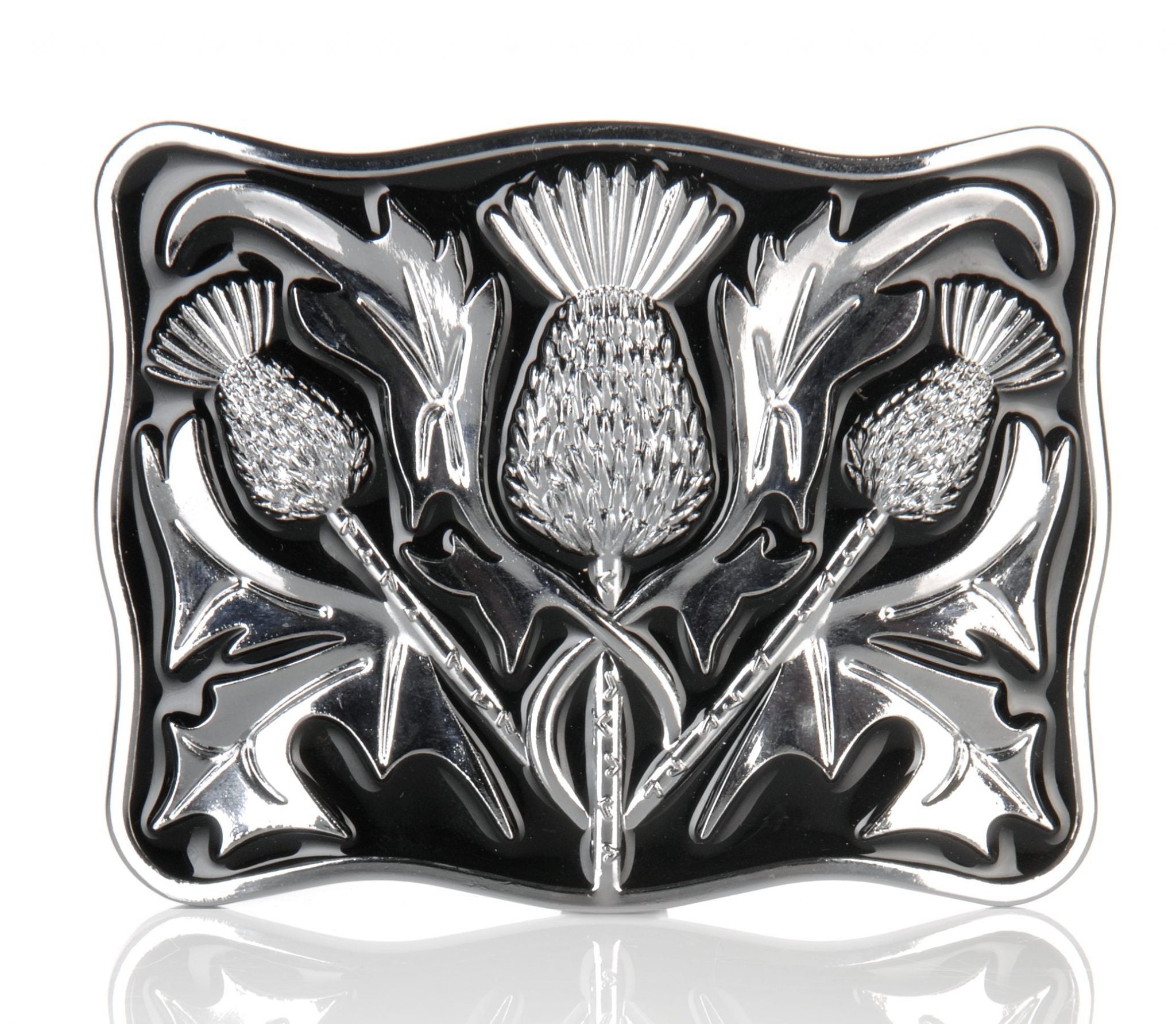 Chrome Black Enamel Thistle Buckle - Vintage Style Belt Buckle for Men & Women - Perfect for Jeans, Jackets & Western Fashion Accessories