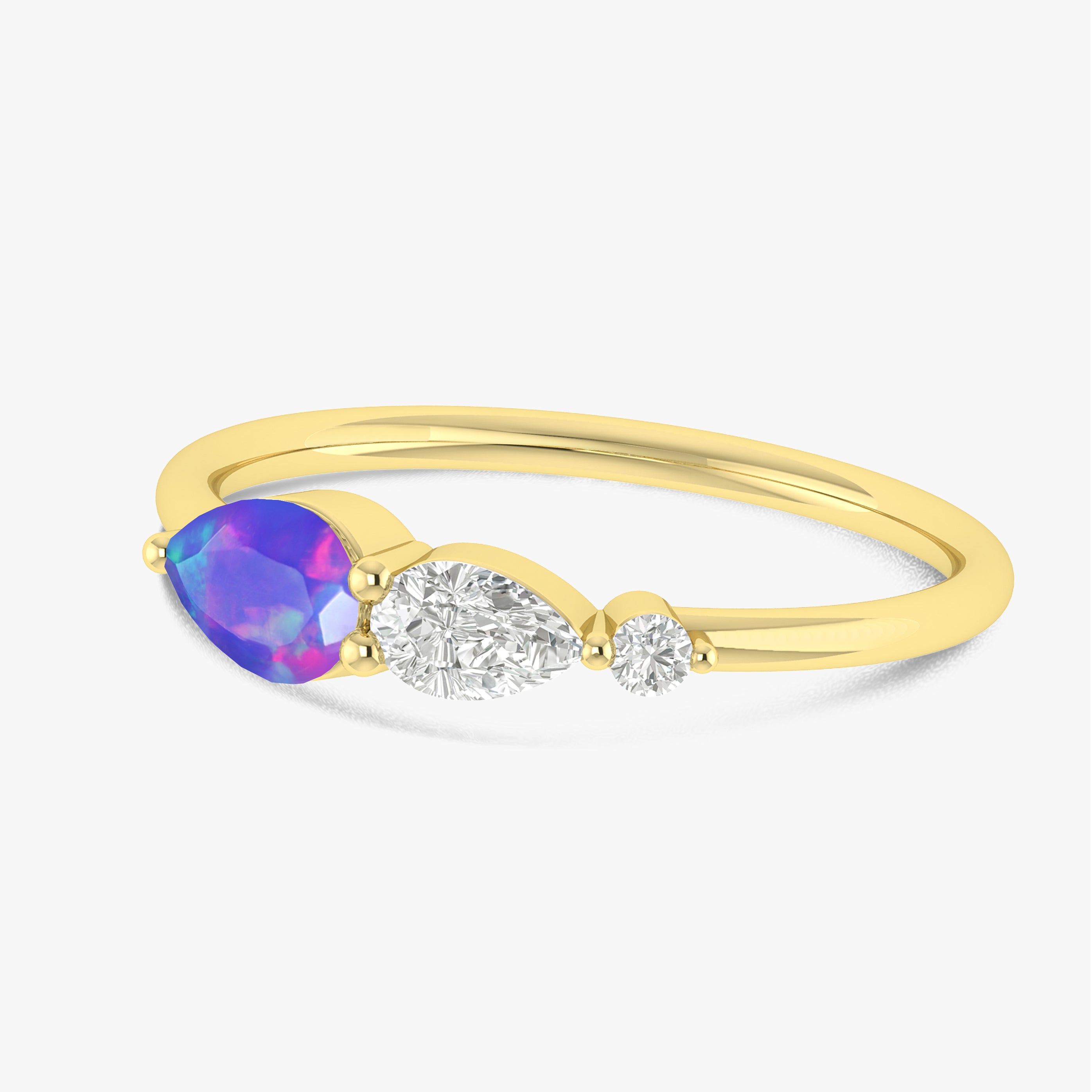 Lavender Fire Opal Pear Three Stone Ring - Elegant Dainty Jewelry for Women, Wedding, Anniversary & Special Occasion Gifts