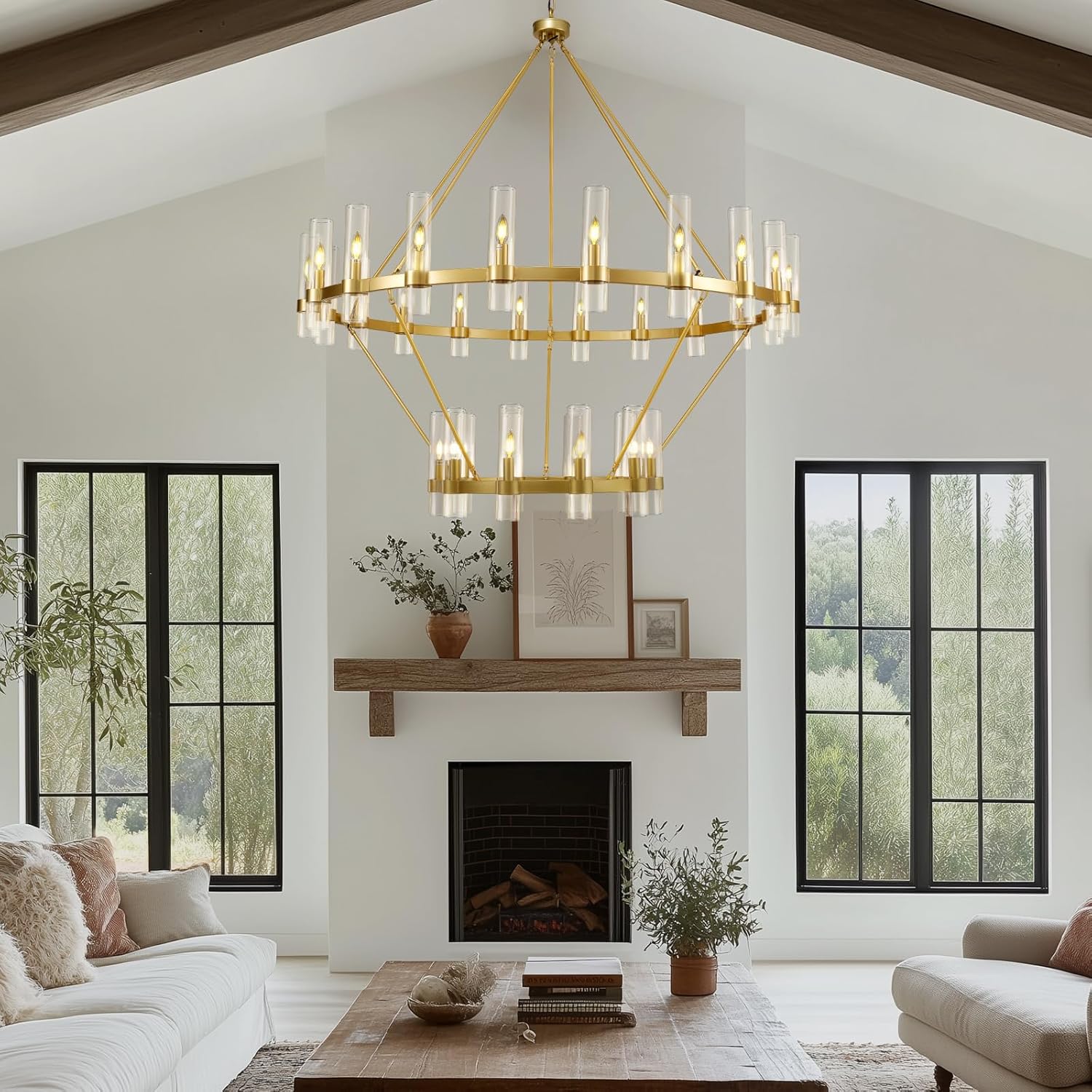 60 Inch Wagon Wheel Chandelier - Rustic Farmhouse Lighting Fixture for Dining Room, Living Room, or Bedroom - Perfect for Western, Country, and Ranch Style Home Decor
