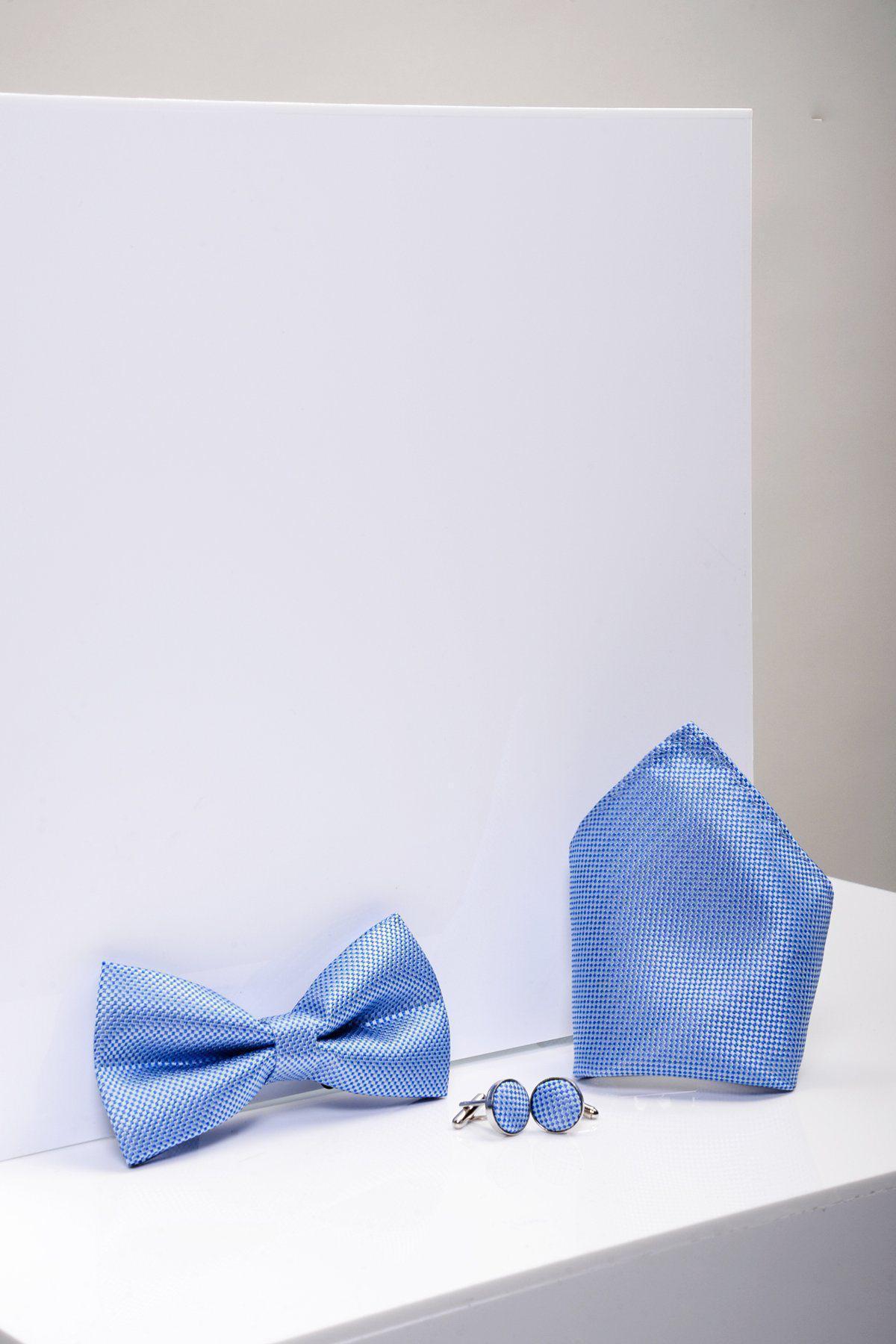 Elegant Blue Birdseye Print Bow Tie and Pocket Square Set for Men - Perfect for Weddings, Prom, and Formal Events