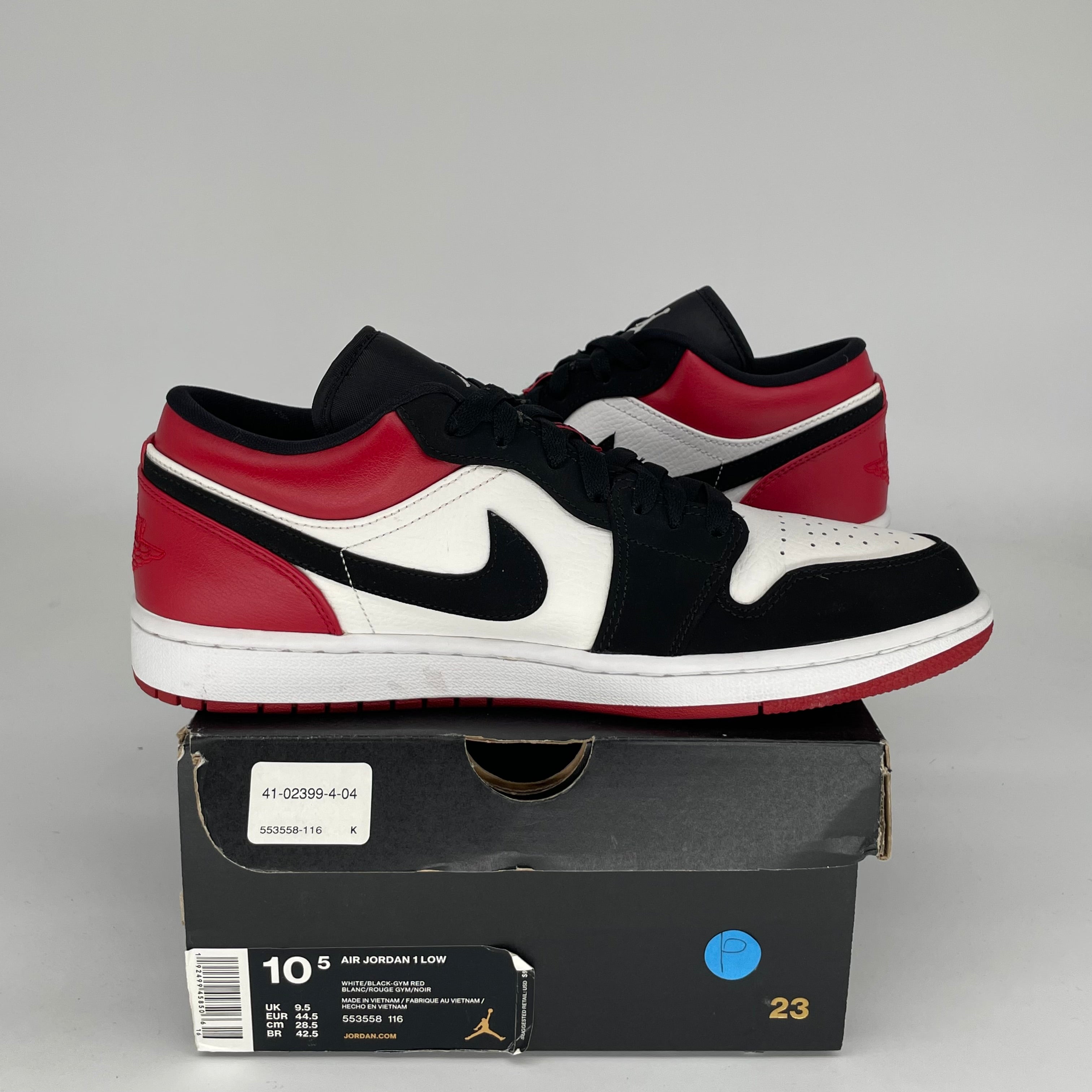 AIR JORDAN 1 LOW Black Toe Men's Basketball Shoes - Size 10.5 (553558-116) - Perfect for Streetwear, Casual Outfits & Sneaker Collection