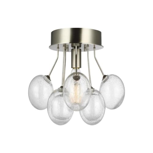 Generation Lighting 7714301-962 1-Light Bronzeville Semi-Flush Mount Ceiling Fixture in Brushed Nickel - Modern Home Lighting for Bedroom, Kitchen, Living Room, Hallway & Dining Room Décor | Dimmable LED Compatible for Ambient Lighting
