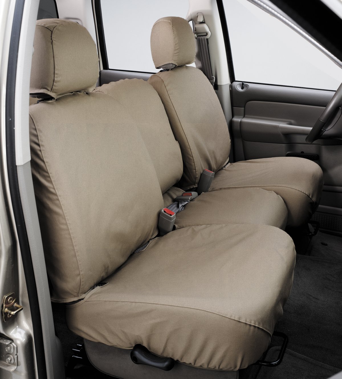 Covercraft Custom-Fit Front Bench SeatSaver Seat Covers - Premium Polycotton Fabric in Taupe | Universal Fit for Cars, Trucks & SUVs | Protect Seats from Stains & Wear