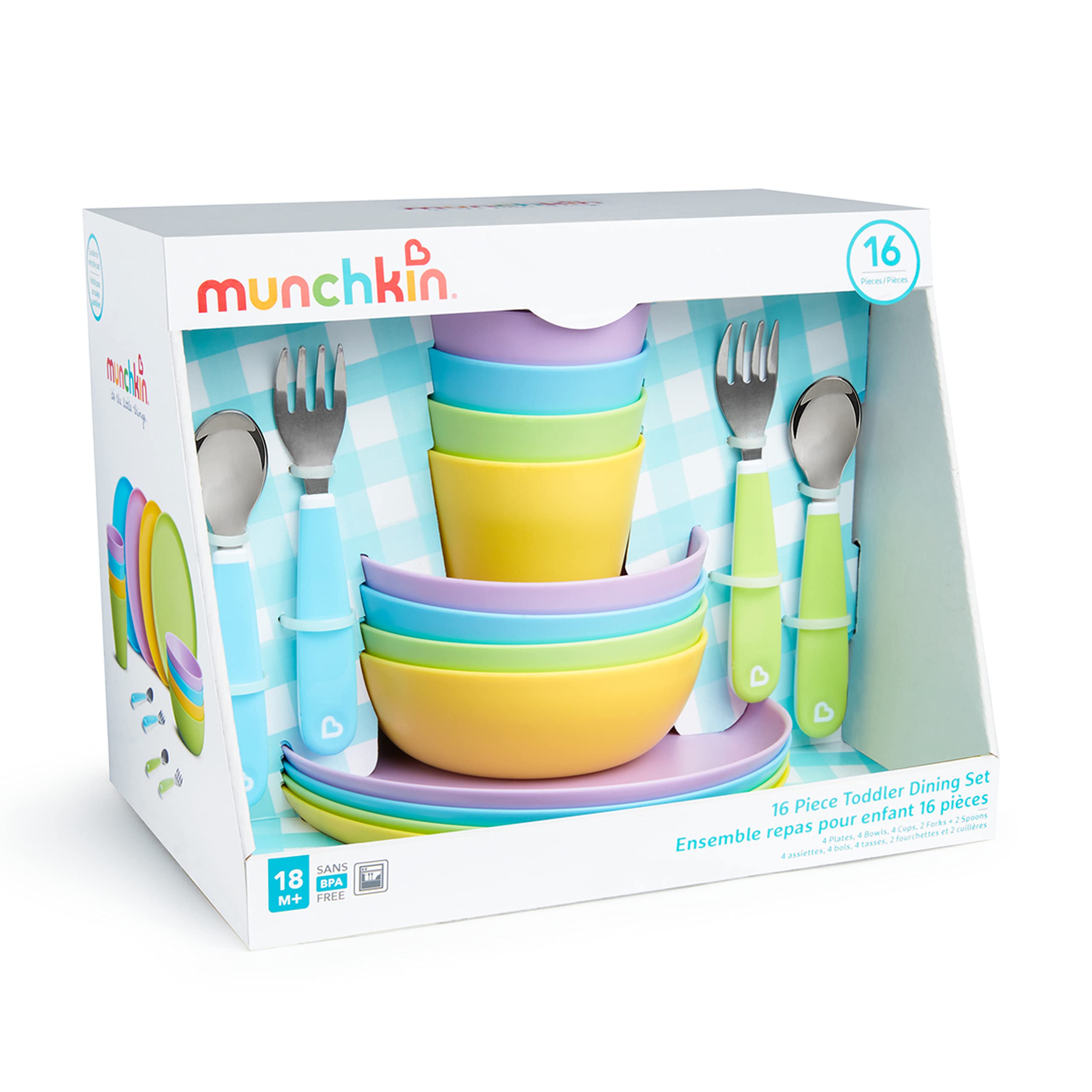 Munchkin® 16-Piece Baby Feeding Set with Plates, Bowls, Cups & Utensils | BPA-Free Toddler Mealtime Essentials for Home, Travel & Daycare