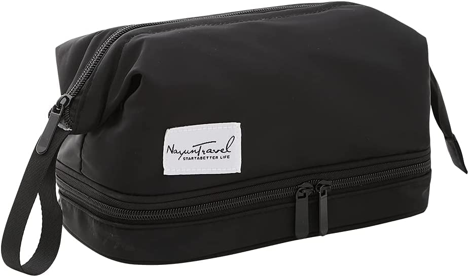 Luxury Cosmetic Bag for Women - Waterproof Travel Makeup Organizer with Brush Holder, Lipstick Case & Toiletry Storage - Perfect for Travel, Gym & Daily Use (Black)