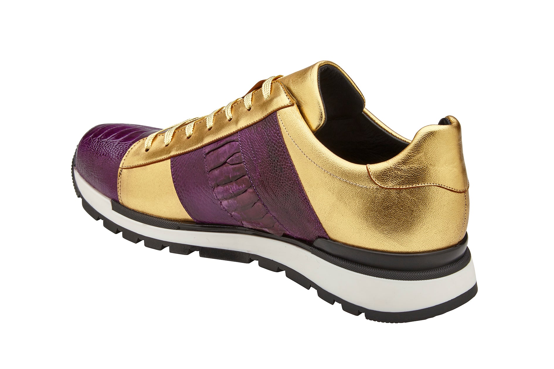Belvedere Blake Genuine Ostrich Leather & Italian Calfskin Sneakers - Purple/Gold (Style 33629) | Luxury Comfortable Casual Shoes for Men, Perfect for Business Casual & Weekend Outings