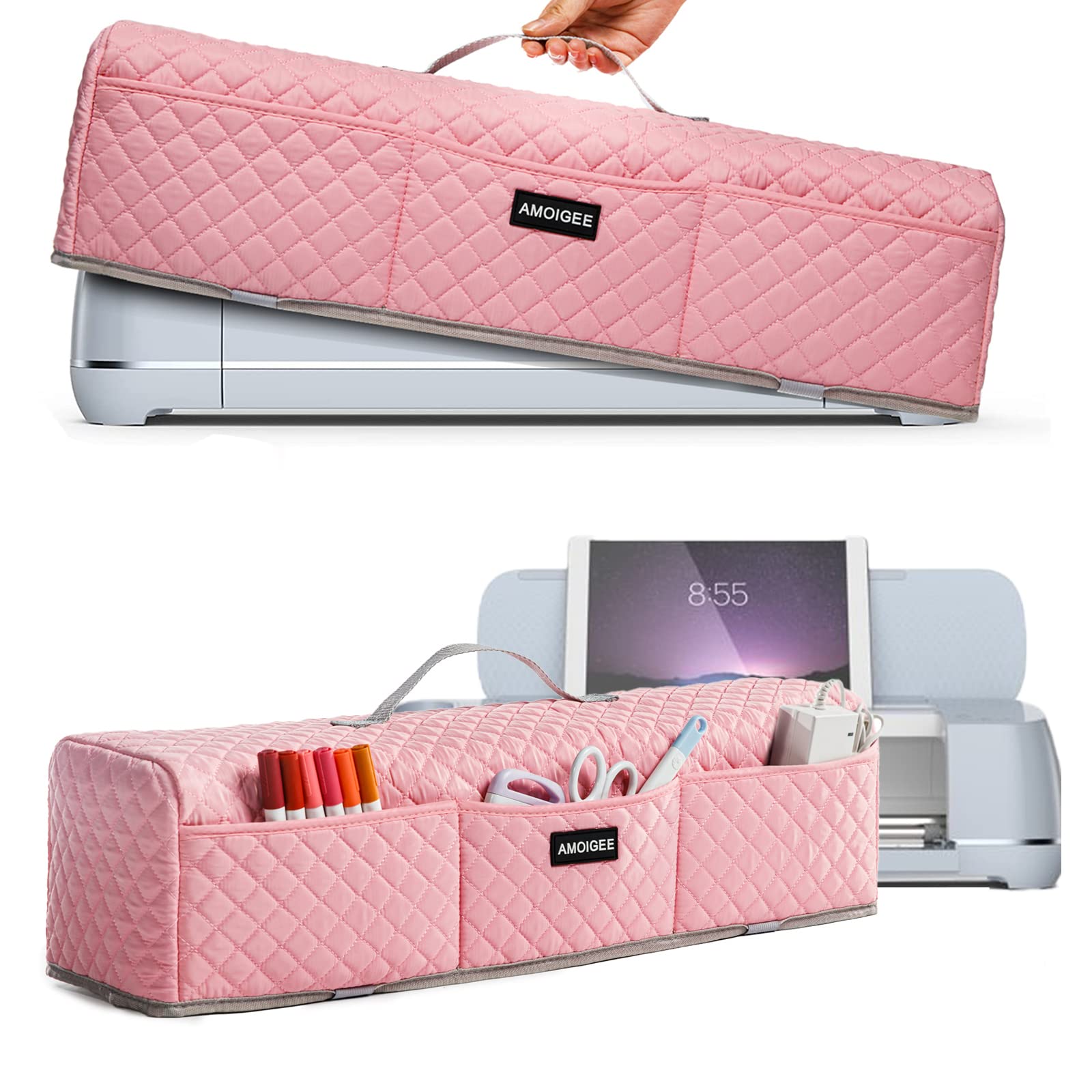 AMOIGEE Padded Dust Cover for Cricut Maker, Maker 3, Explore 3, Explore Air 2 - Machine Protective Cover for Cricut Accessories & Tools (Pink) - Perfect for Crafting, Scrapbooking & DIY Projects
