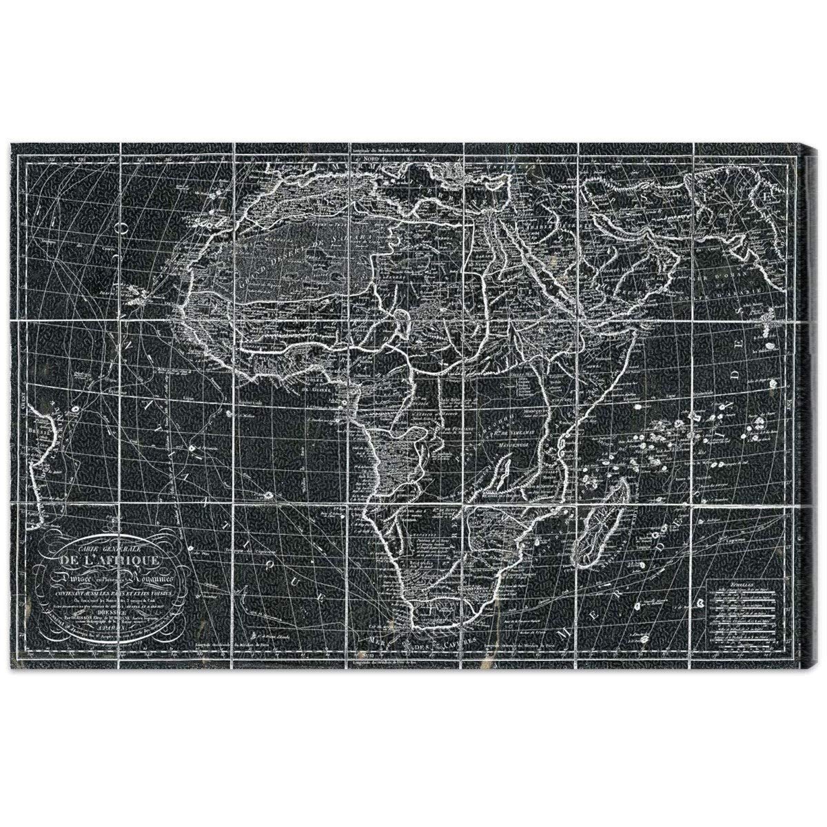 Oliver Gal 'Africa Map 1829' Vintage Wall Art Canvas Print - Black & White 60x40 Inches - Perfect for Home Office, Living Room Decor & Gift Idea
