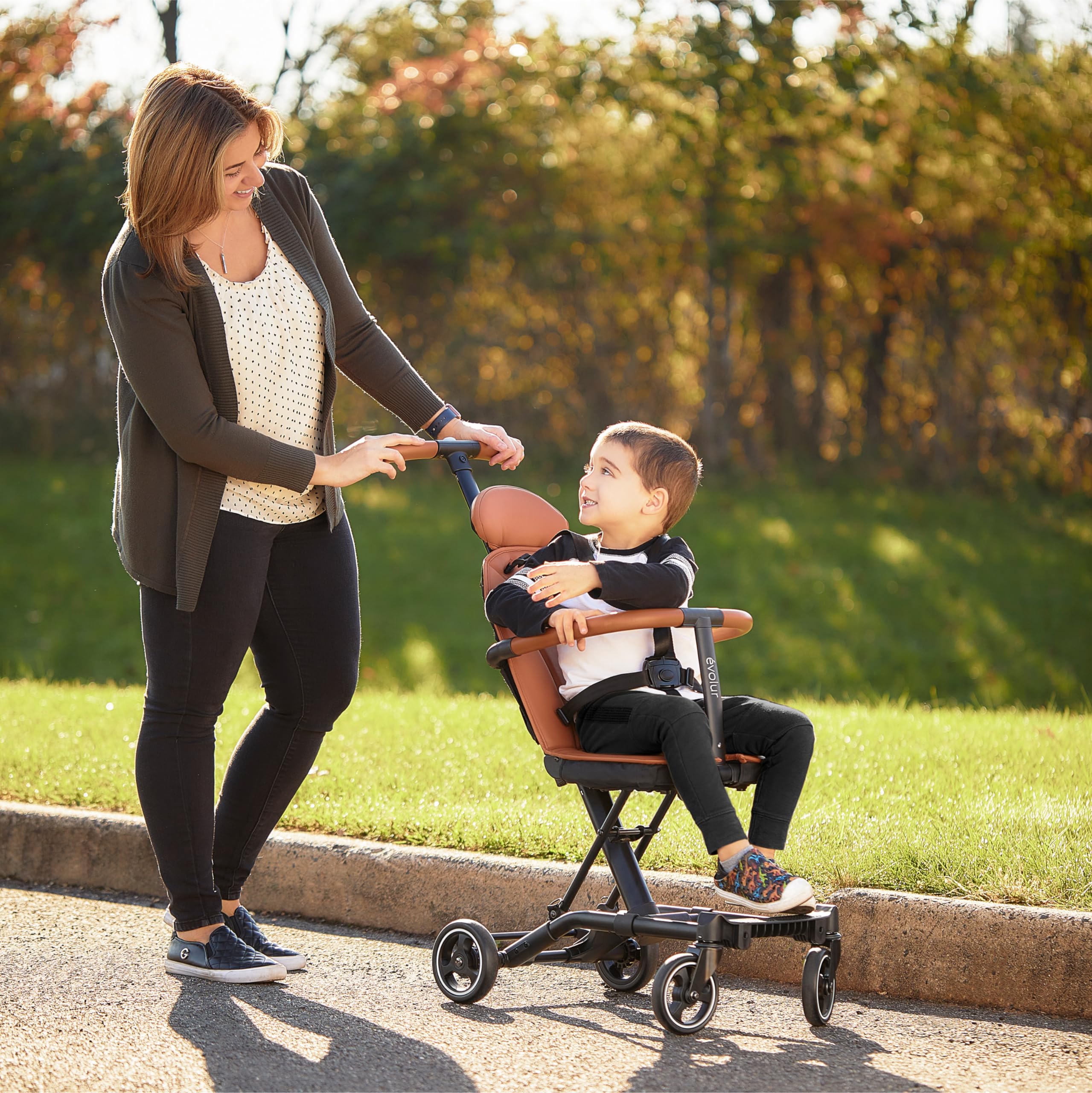 Evolur Cruise Rider Lightweight Compact Fold Stroller with Canopy - Easy Carry Travel Stroller for Toddlers, Perfect for Airports, Shopping & Daily Walks - Cognac