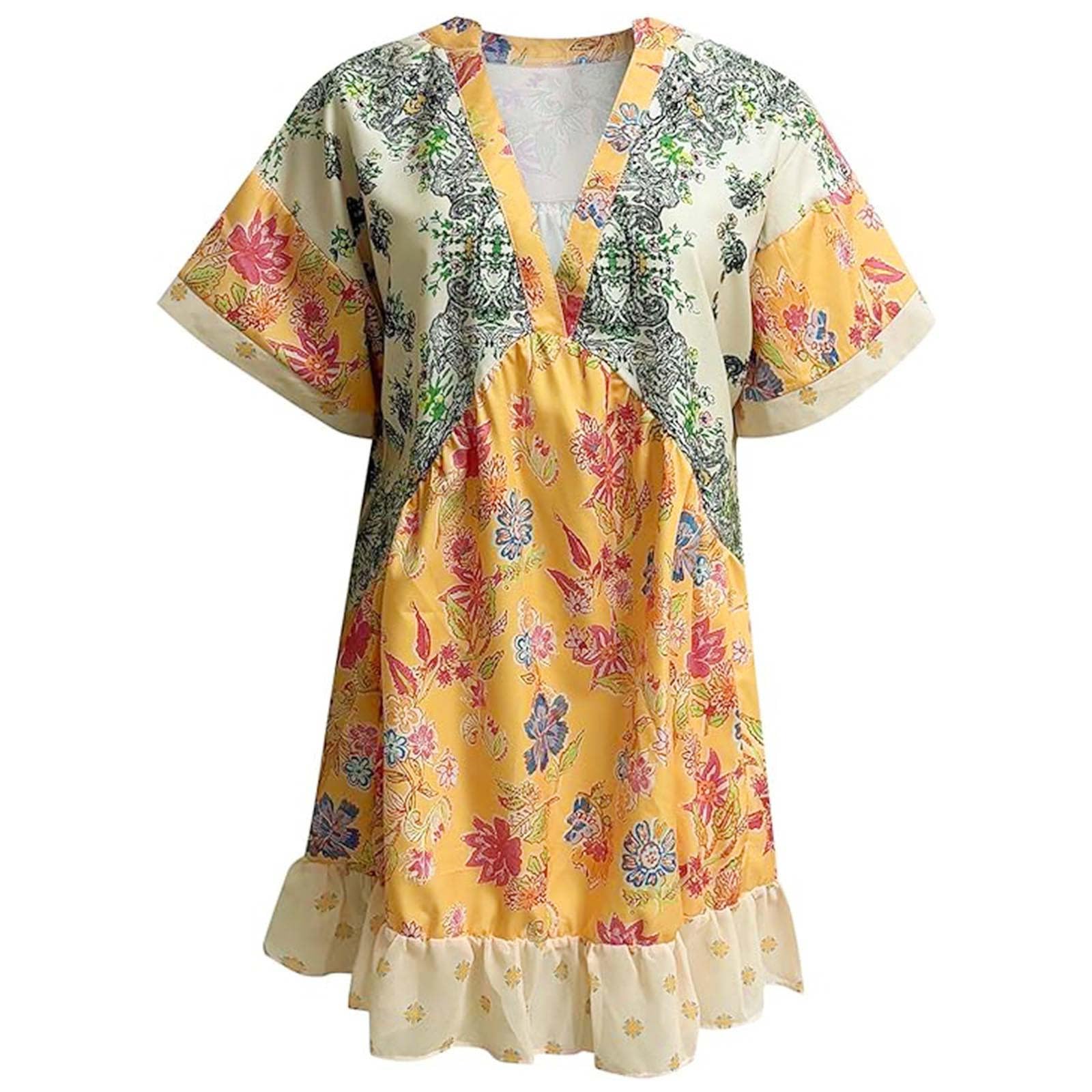 2024 Summer Boho Floral Casual Sundress for Women - Sexy V-Neck Babydoll Dress | Beach Vacation, Date Night, Party Outfit