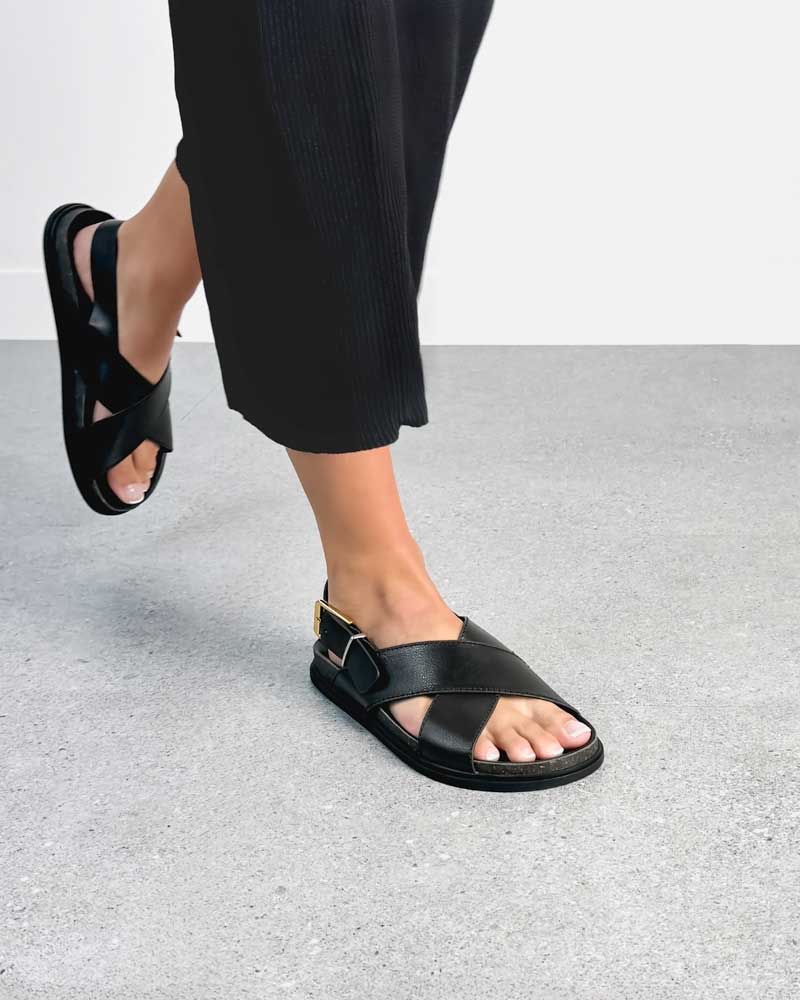 Stylish Black Leather Slingback Sandals with Adjustable Buckle - Perfect for Summer Outfits, Beach Vacations & Casual Wear