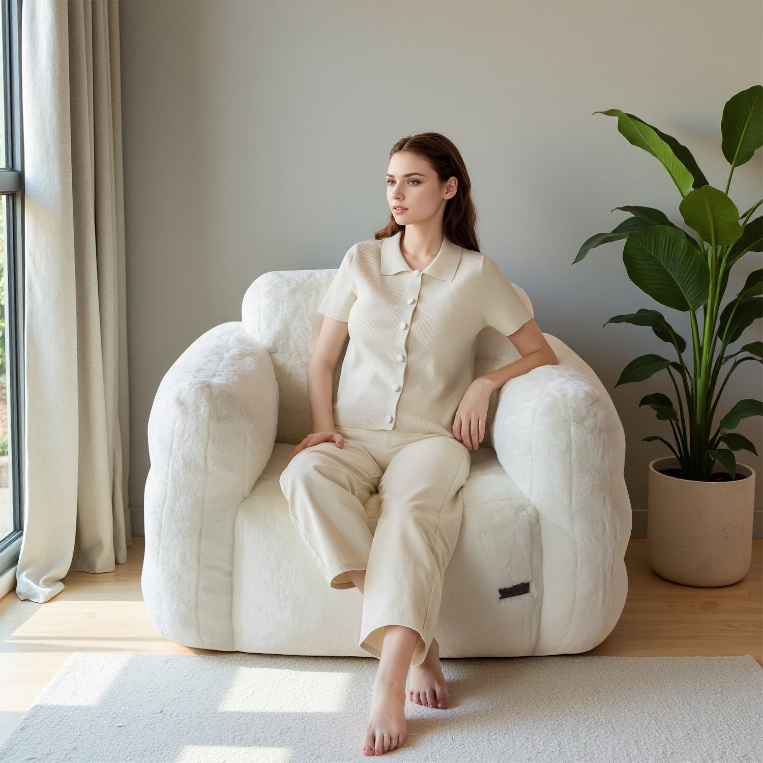 MAXYOYO Giant Bean Bag Chair - Ultra Soft Fluffy Oversized Bean Bag Sofa for Adults & Teens, Cozy Reading Nook Chair, Lounge Chair for Bedroom, Living Room, Dorm - Beige (Perfect for Relaxing, Gaming & Movie Nights)