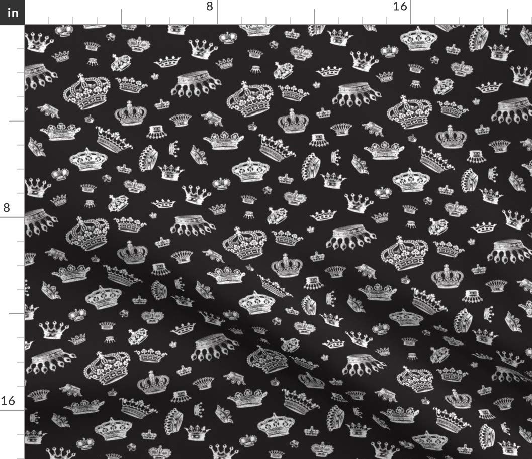 Royal Crowns White & Black Mardi Gras King & Princess Printed Cotton Fabric by Spoonflower - Fat Quarter for Sewing, Quilting, Apparel, Crafts & Home Decor | Perfect for Costumes, Party Decorations & DIY Projects