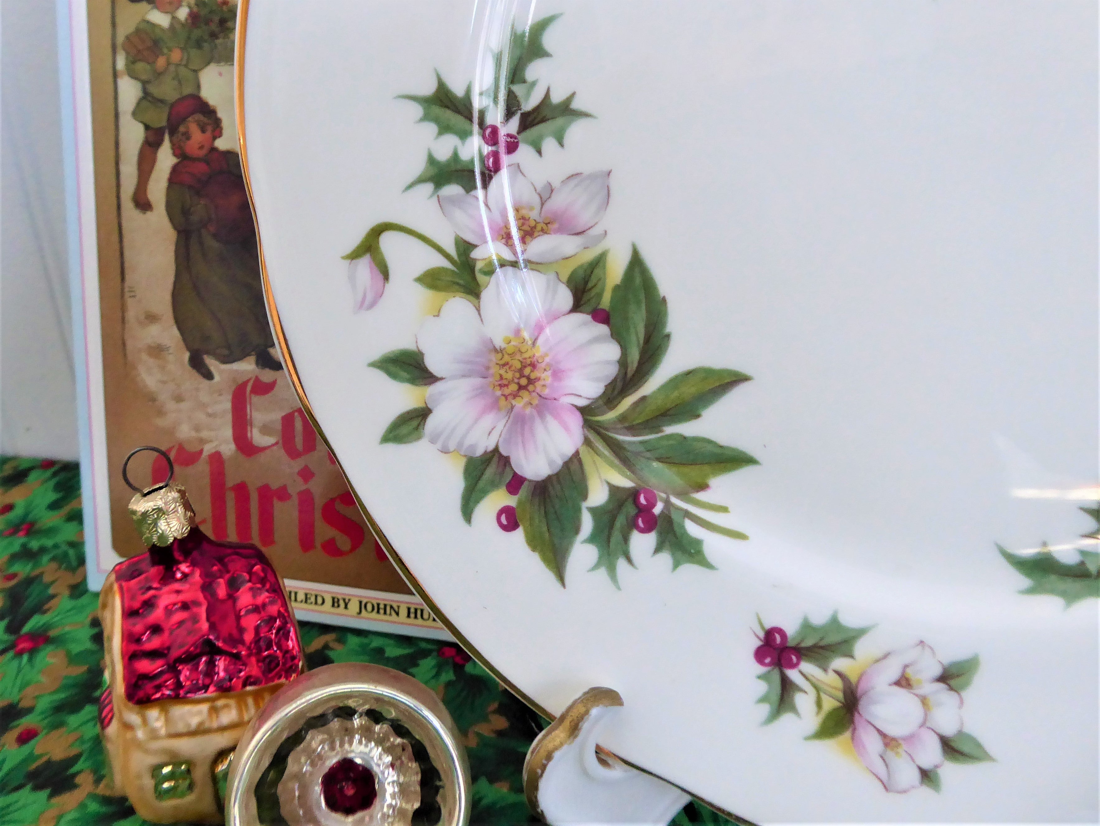Vintage 1970s English Bone China Plate - Christmas Roses Holly Design, Salad Plate & Luncheon Plate for Holiday Dining & Collectors