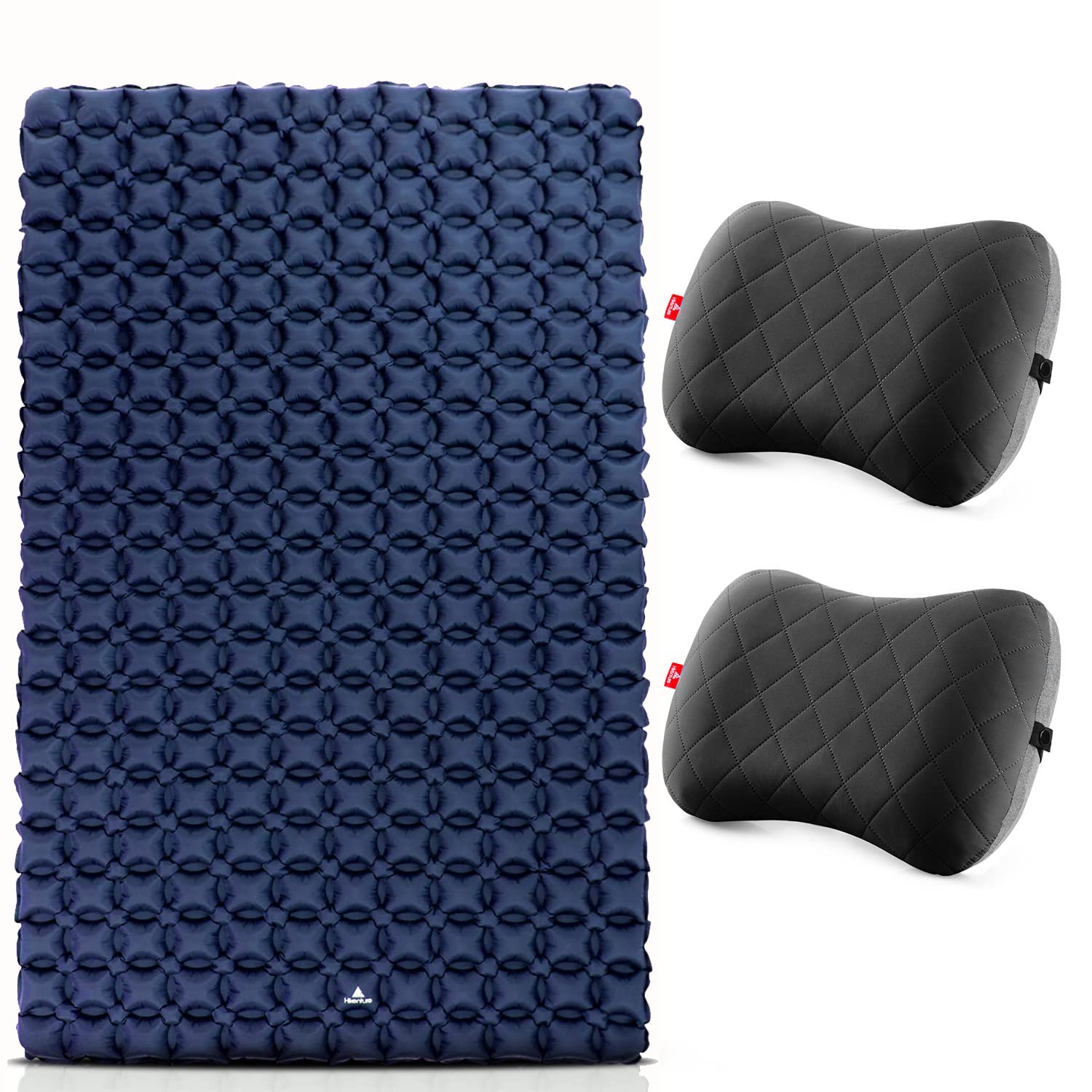 Hikenture Ultralight Double Sleeping Pad with 2 Inflatable Camping Pillows - Removable Cover for Easy Cleaning, Neck & Lumbar Support - Perfect for Backpacking, Hiking, Camping & Outdoor Adventures