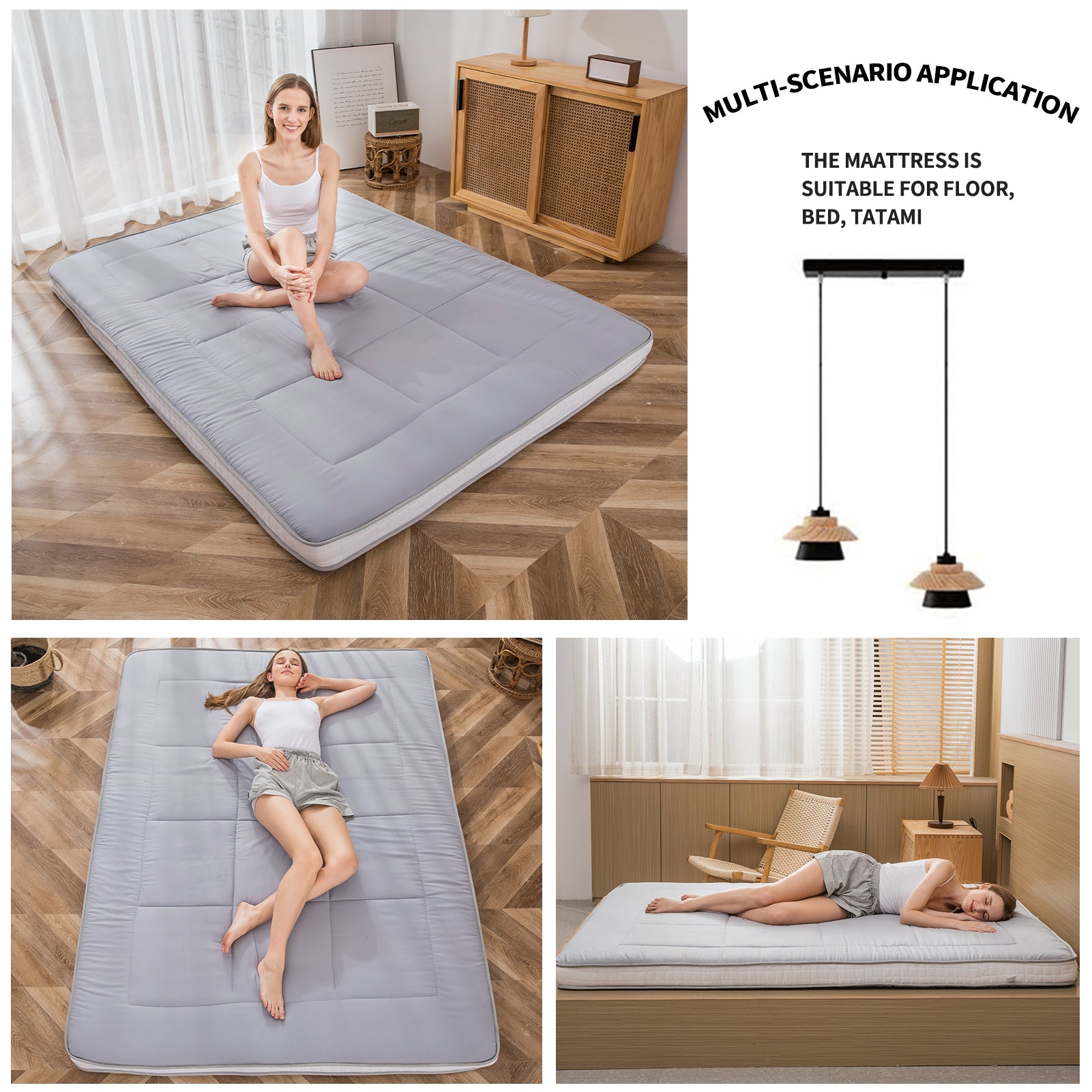 MAXYOYO Japanese Floor Mattress - Extra Thick Padded Tatami Mat for Sleeping & Lounging, Grey Style | Perfect for Guest Beds, Meditation, Yoga & Small Space Living