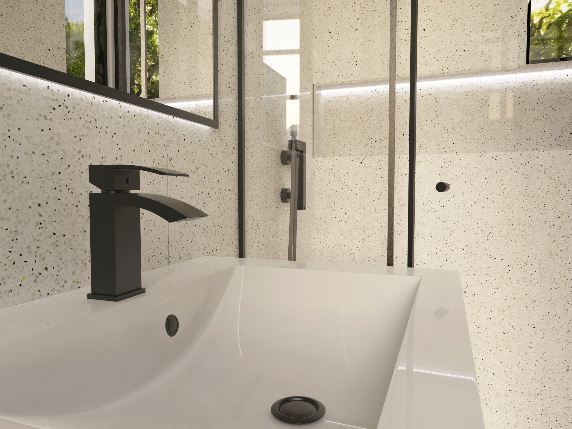 DAX 6690A Single Handle Waterfall Bathroom Faucet - Brass Body, 4 7/8 x 7 Inches - Modern Bathroom Sink Faucet for Vanity, Powder Room & Guest Bath - Perfect for Contemporary Home Decor