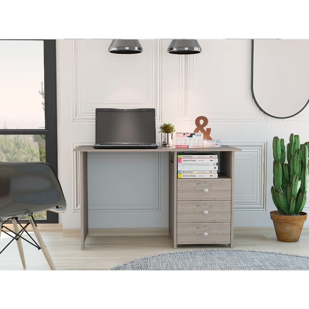 Modern Engineered Wood Ash Bianco Computer Desk - Home Office Workstation for Writing, Gaming & Study | Tuhome