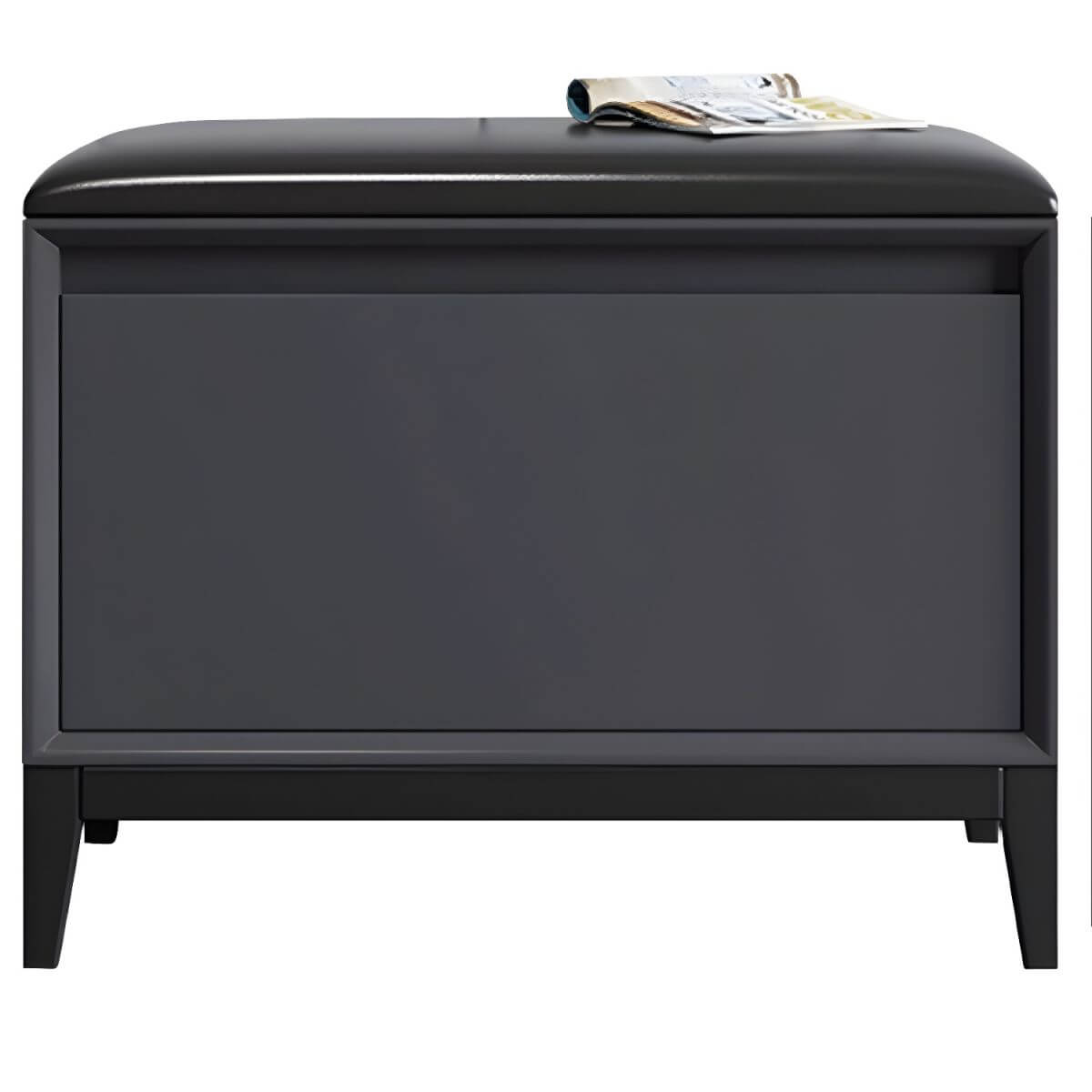 Modern Black Faux Leather Rectangle Storage Ottoman with Wood Frame and Nailhead Trim - Stylish Living Room Footrest, Bedroom Bench & Hidden Storage Solution for Home Decor