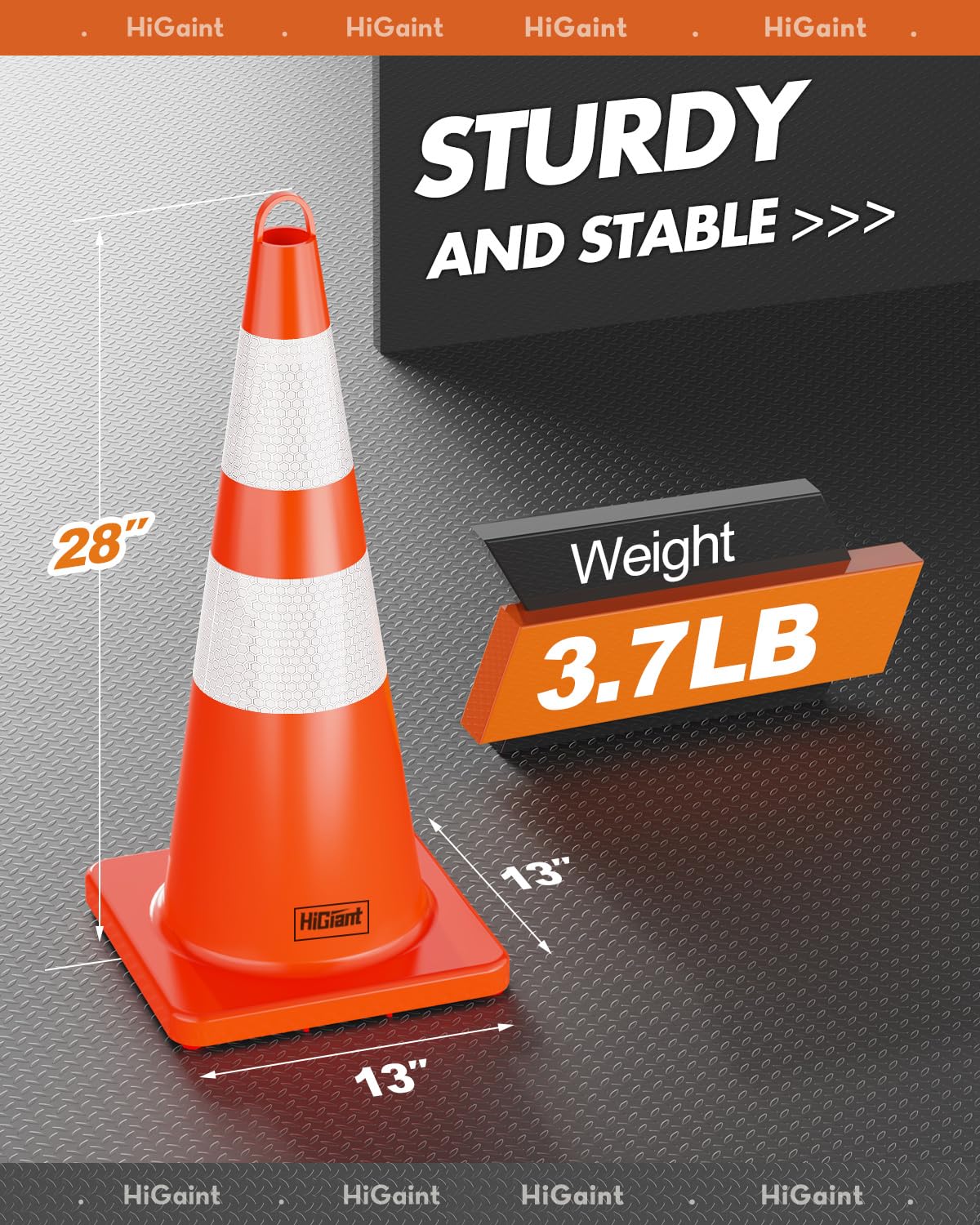 12 Pack HiGiant 28 Inch Reflective Traffic Safety Cones - Heavy Duty Orange PVC Road Cones for Construction, Parking Lots, Driving Training & Sports Events - Perfect for Road Work, School Zones & Emergency Situations