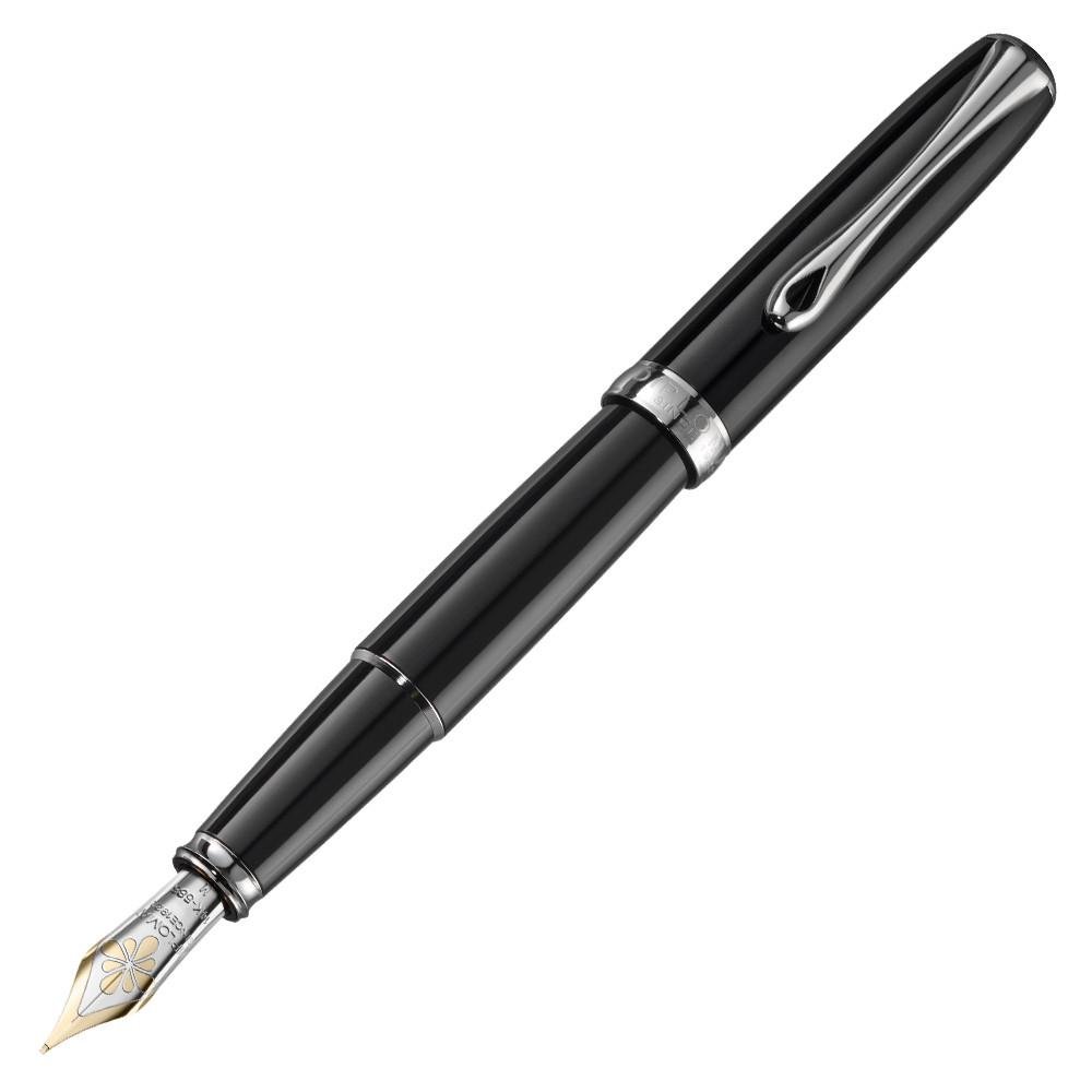 Diplomat Excellence A2 Fountain Pen with 14K Gold Broad Nib - Premium Black Lacquer Finish for Writing, Calligraphy & Gift Giving