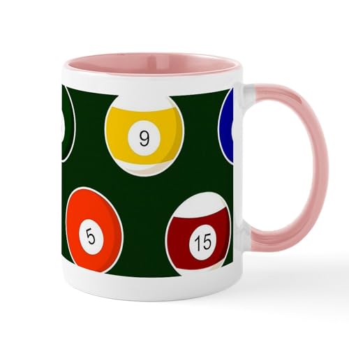 White/Pink Inside - Green Pool Ball Billiards Pattern Mugs