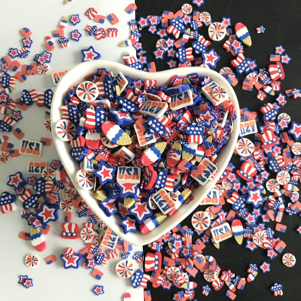 50g/Pack US Flag Polymer Clay - Soft Fimo Mixes Slices for DIY Crafts, Resin Nail Art, Slime Making, Cake & Dessert Decoration - National Holiday Day Series Supplies (US01)