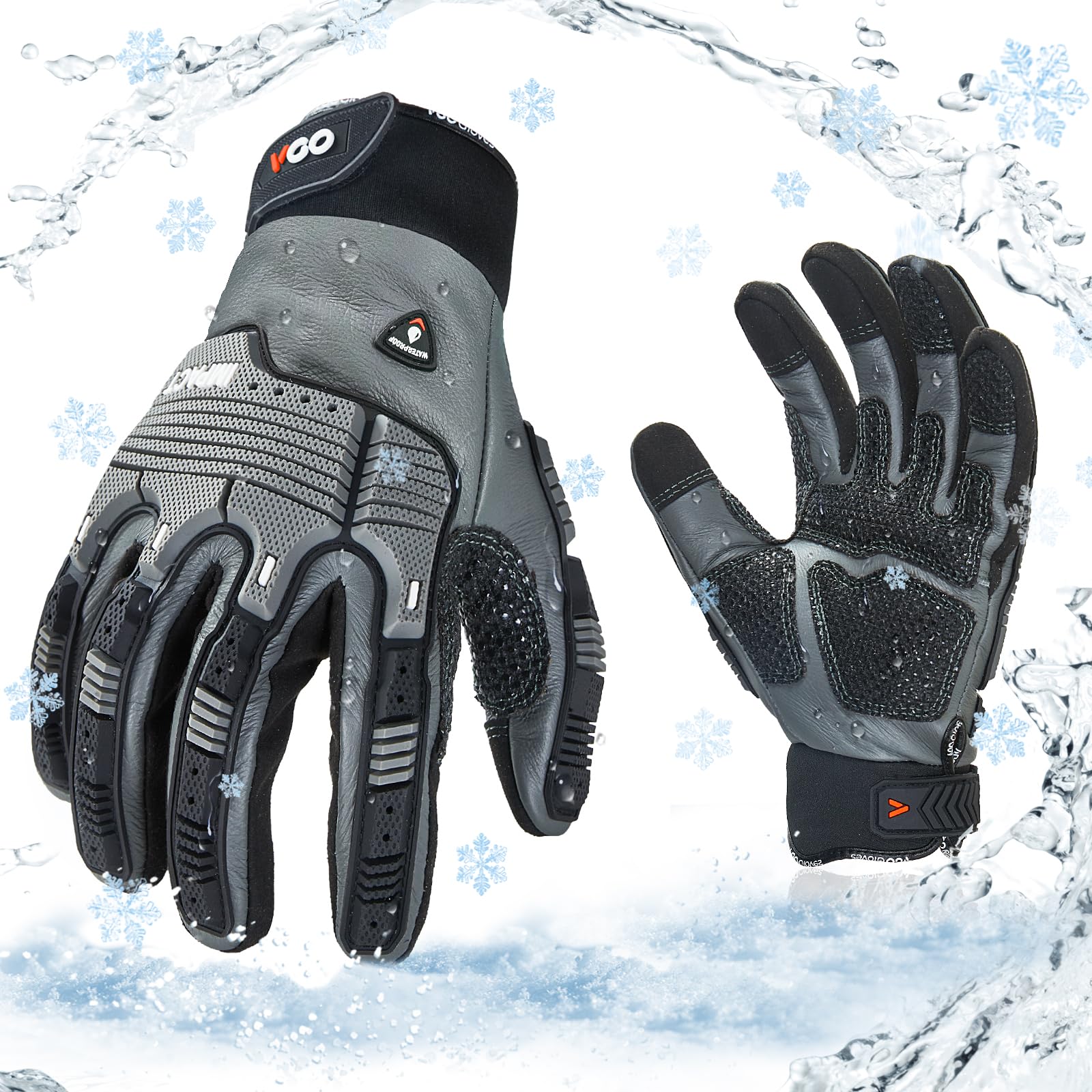 Vgo Coldproof Winter Work Gloves -20℃/-4°F, Anti-Vibration Impact Resistant Leather Gloves, Waterproof for Outdoor Work & Construction (CA7722FW) - Ideal for Snow Removal, Landscaping & Heavy Duty Winter Jobs