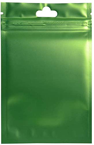 100PCS Green Metallic Matte Plastic Food Storage Bags - 3.5x6 Inch Aluminum Foil Zipper Bags for Snacks, Coffee, Tea & Dry Goods | Airtight & Moisture Proof Packaging Solution for Home & Commercial Use