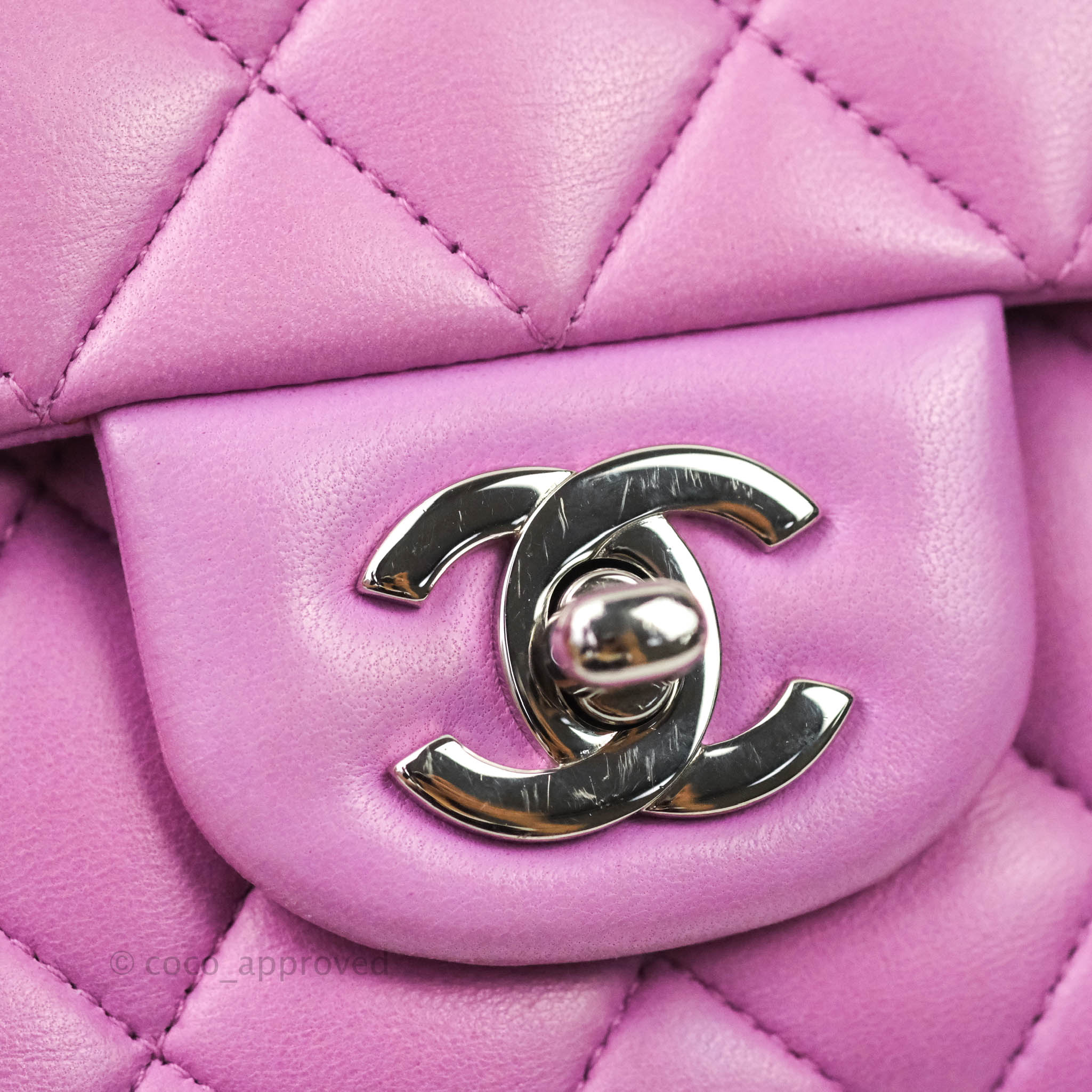 Chanel Classic M/L Medium Double Flap Bag in Purple Lambskin Leather with Silver Hardware - Luxury Handbag for Women, Perfect for Evening Events & Special Occasions
