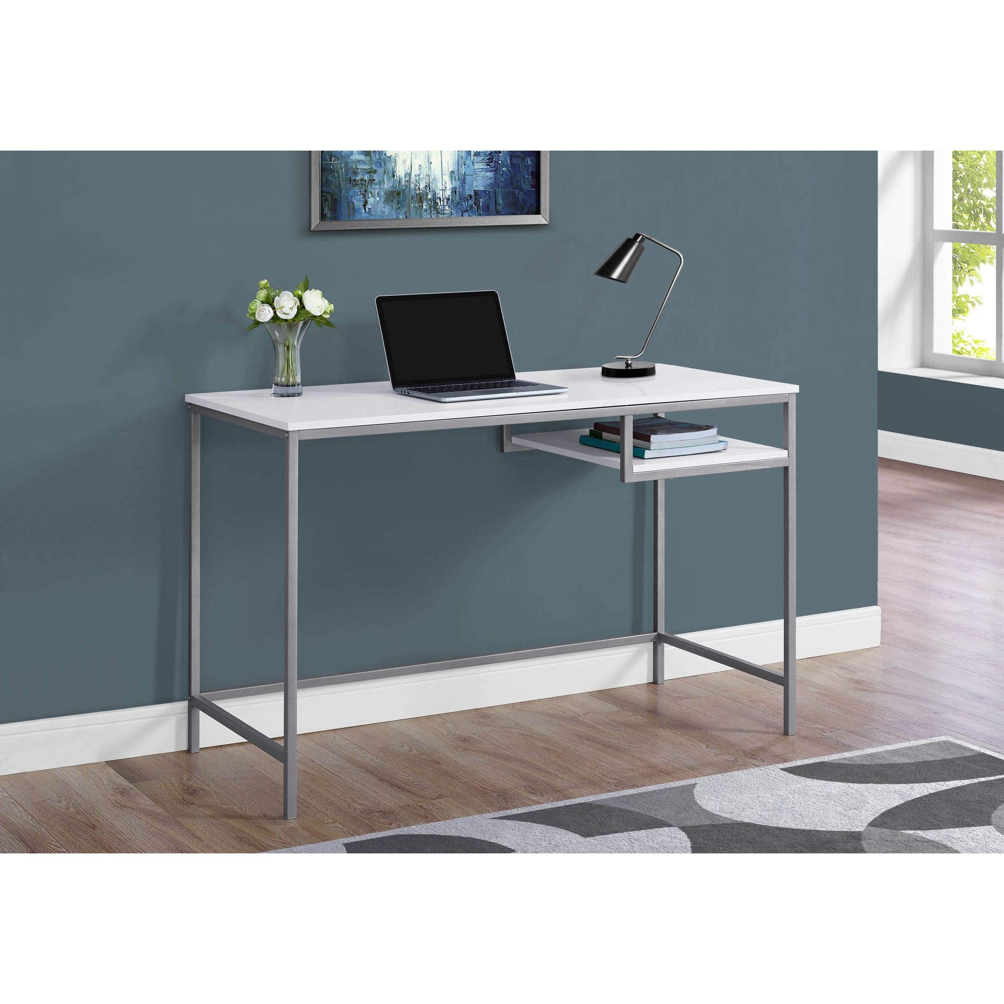 Offex 48 Inch Modern White Computer Desk with Silver Metal Legs - Contemporary Home Office Furniture for Work & Study | Perfect for Small Spaces & Remote Work