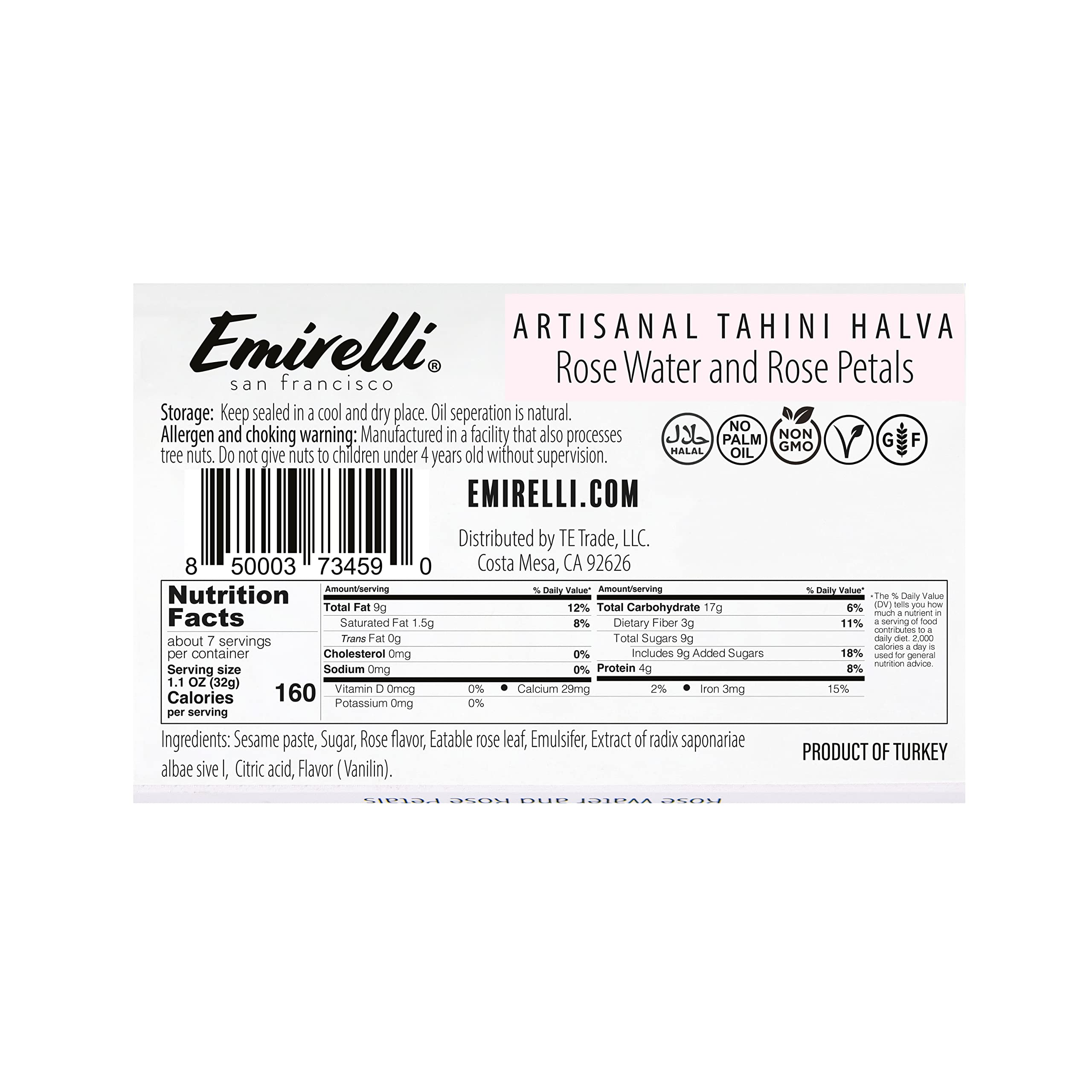 Premium Emirelli Artisanal Halva Dessert - Authentic Middle Eastern & Turkish Vegan Sweets - 55% Tahini Halwa with Rose Water & Petals - Traditional Halvah Candy - Pack of 6 | Perfect for Gifts, Tea Time & Dessert Platters