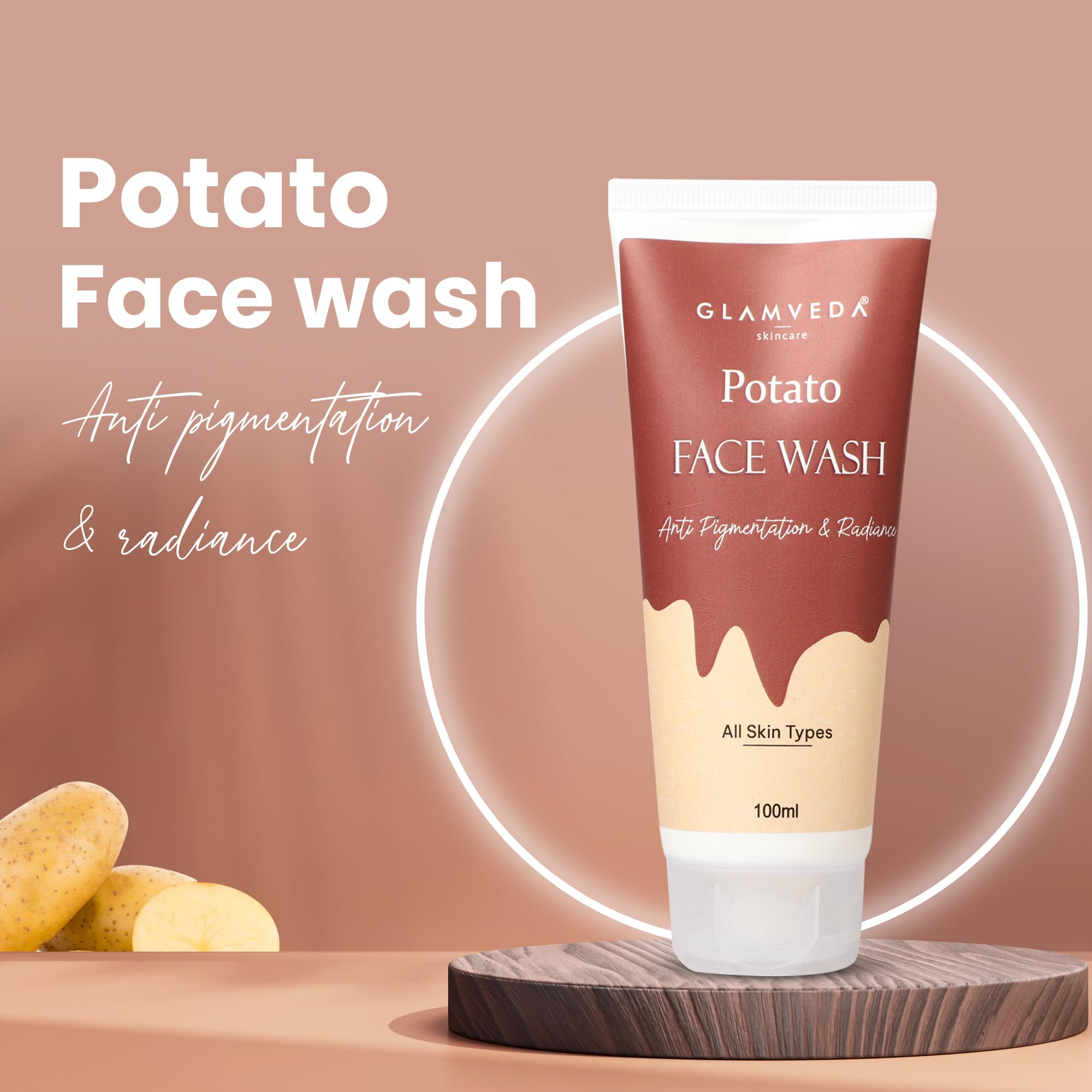 Glamveda Potato Anti-Pigmentation Face Wash - Reduces Hyperpigmentation & Brightens Skin - Paraben-Free, SLS-Free, Silicone-Free - For All Skin Types - 100ml - Gentle Daily Cleanser for Even Skin Tone & Glowing Complexion