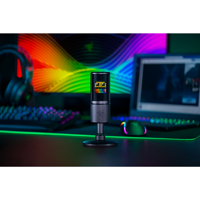 Razer Seiren Emote USB Condenser Microphone - Professional Streaming & Gaming Mic with Custom Emote Button for Twitch, Discord & YouTube - Perfect for Streamers, Gamers & Content Creators