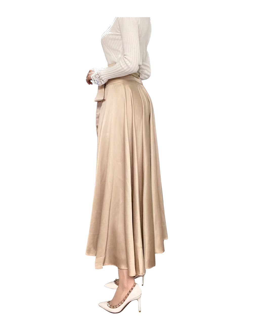 Elegant High Waist Wrap Tie Front Pleated Maxi Skirt for Women - Flowy A-Line Long Skirt with Side Slits - Perfect for Summer, Beach, Parties & Formal Occasions