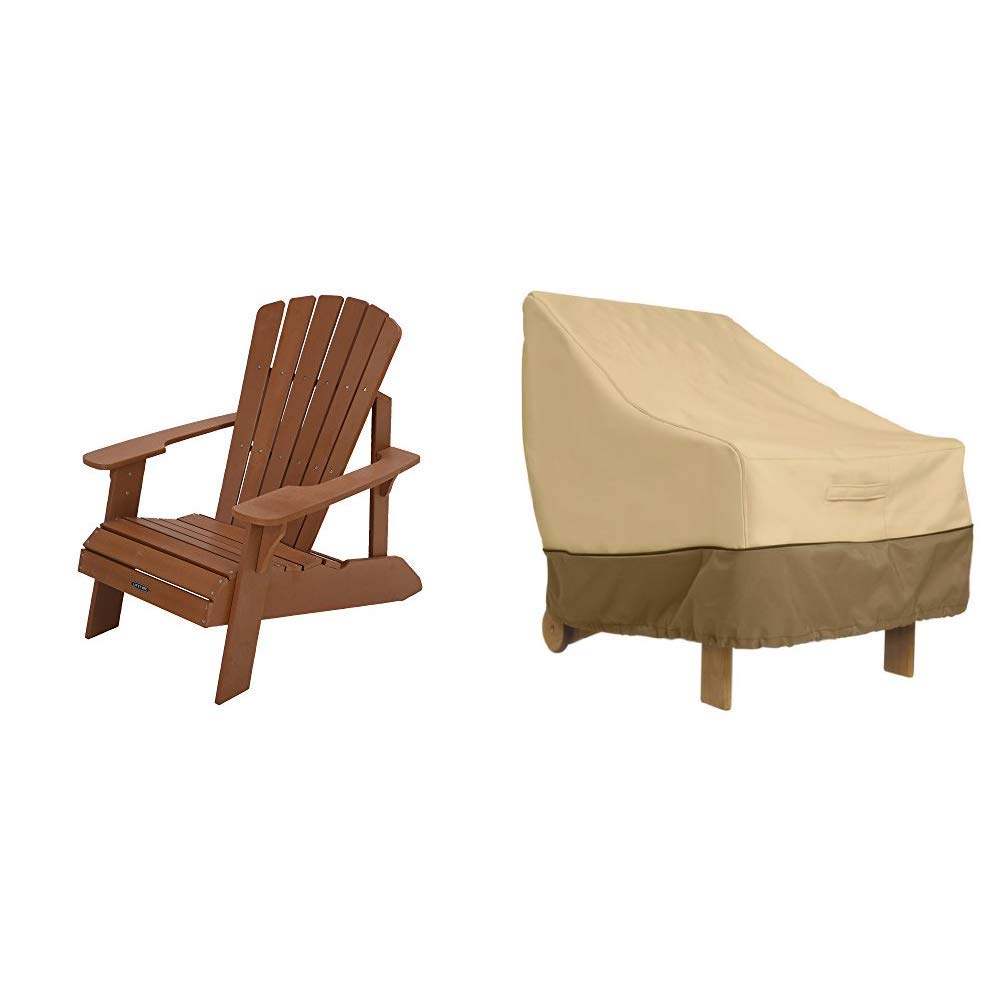 Lifetime Faux Wood Adirondack Chair - Brown Outdoor Patio Furniture with Classic Accessories | Waterproof & Durable Veranda Chair Cover for All-Weather Protection | Perfect for Backyard, Garden, Poolside & Deck Relaxation