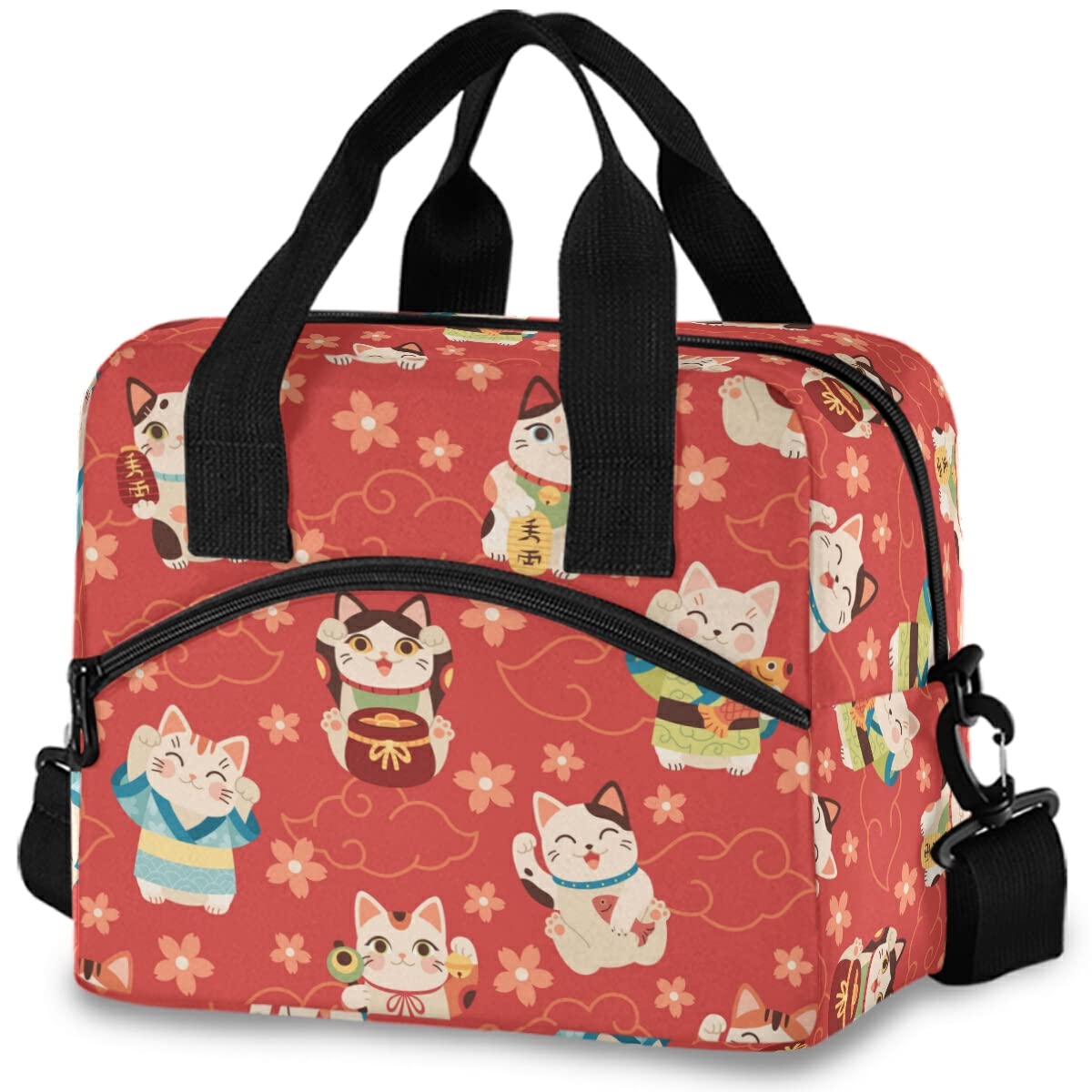 Japanese Maneki Cat Insulated Lunch Bag - Reusable Leakproof Cooler Tote for Women & Men, Perfect for Work, School, Office & Picnics - Ideal for Teens & Adults