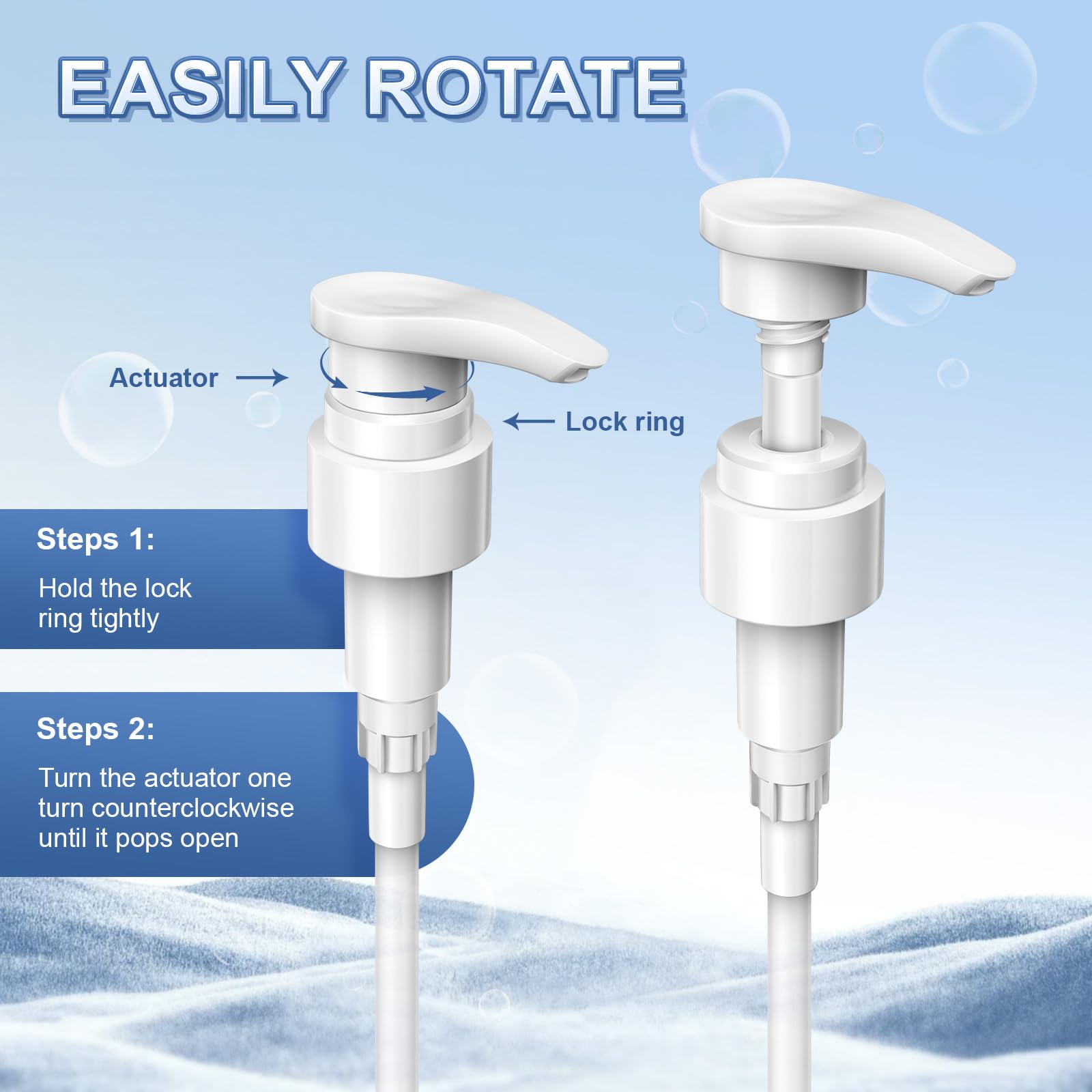 2-Pack Leak Proof Shampoo Dispenser Pump with Adjustable Tube - Fits 1-Inch Bottle Mouth (33.8 oz) - White Plastic for Shampoo, Conditioner & Liquid Soap - Perfect for Bathroom, Salon & Travel Use