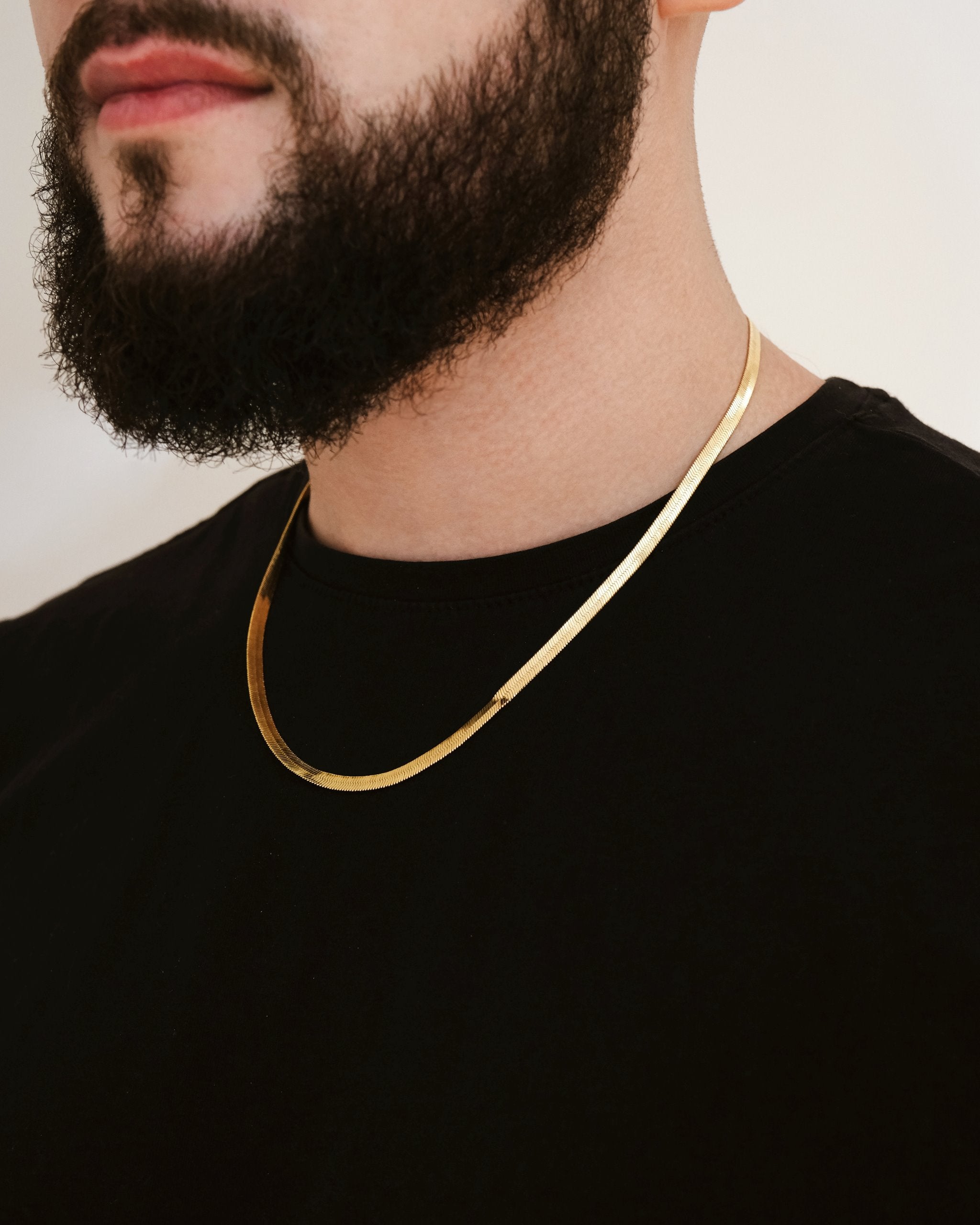 Stylish Men's Herringbone Chain Necklace 14K Gold Plated Stainless Steel - Perfect for Casual Wear, Date Nights & Gifts