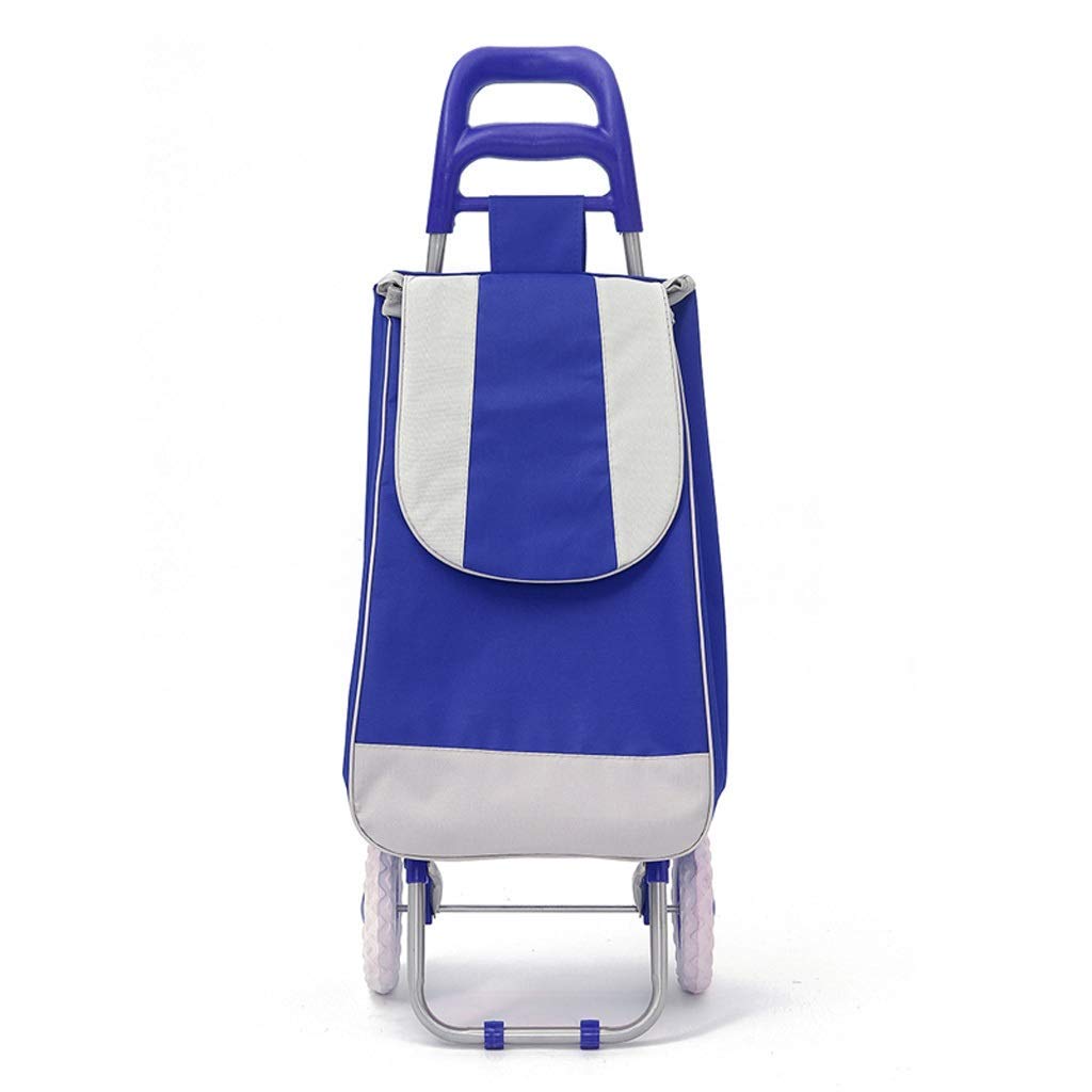 Foldable Collapsible Wagon Cart - 45L Heavy Duty Shopping Trolley with Wheels, Push Cart for Groceries, Beach, Picnic & Outdoor Activities - Blue Oxford Fabric Reusable Utility Cart