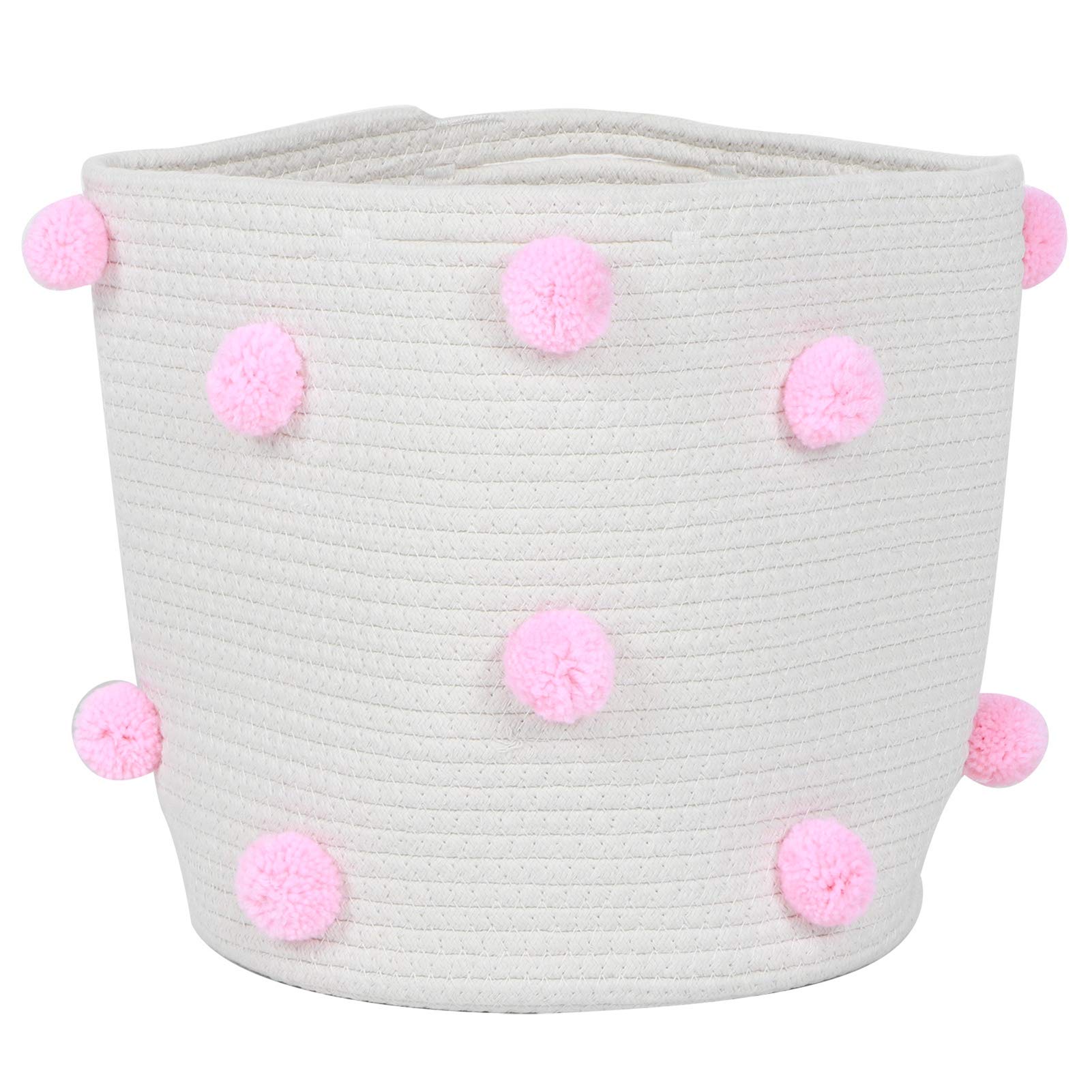 CHICIRIS Large Cotton Rope Storage Basket - Decorative Blanket Organizer with Handles, Pink | Perfect for Living Room, Bedroom & Nursery Organization