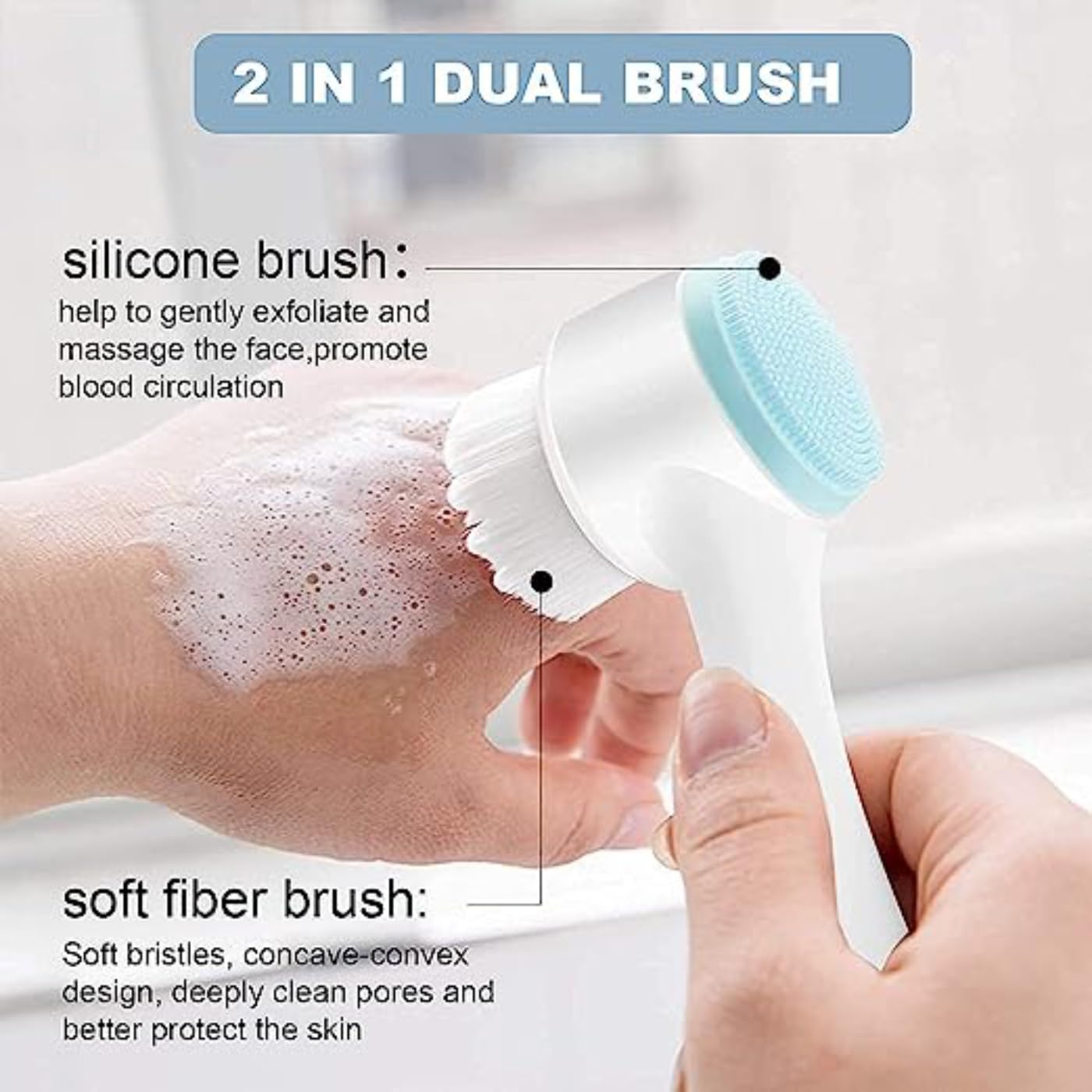 EASYMART Double Sided Silicone Face Wash Brush - Manual Facial Cleansing Brush for Deep Cleaning & Massage, Soft Skin Care Tool for Blackheads & Exfoliation (1 Pack) - Perfect for Daily Skincare Routine & Travel
