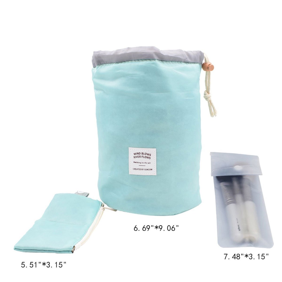 INVODA Large Waterproof Travel Makeup Bag for Women - Barrel Shaped Cosmetic Organizer with Drawstring, Soft Multifunctional Toiletry Pouch (Green) | Perfect for Vacation, Gym, Beach & Daily Essentials Storage
