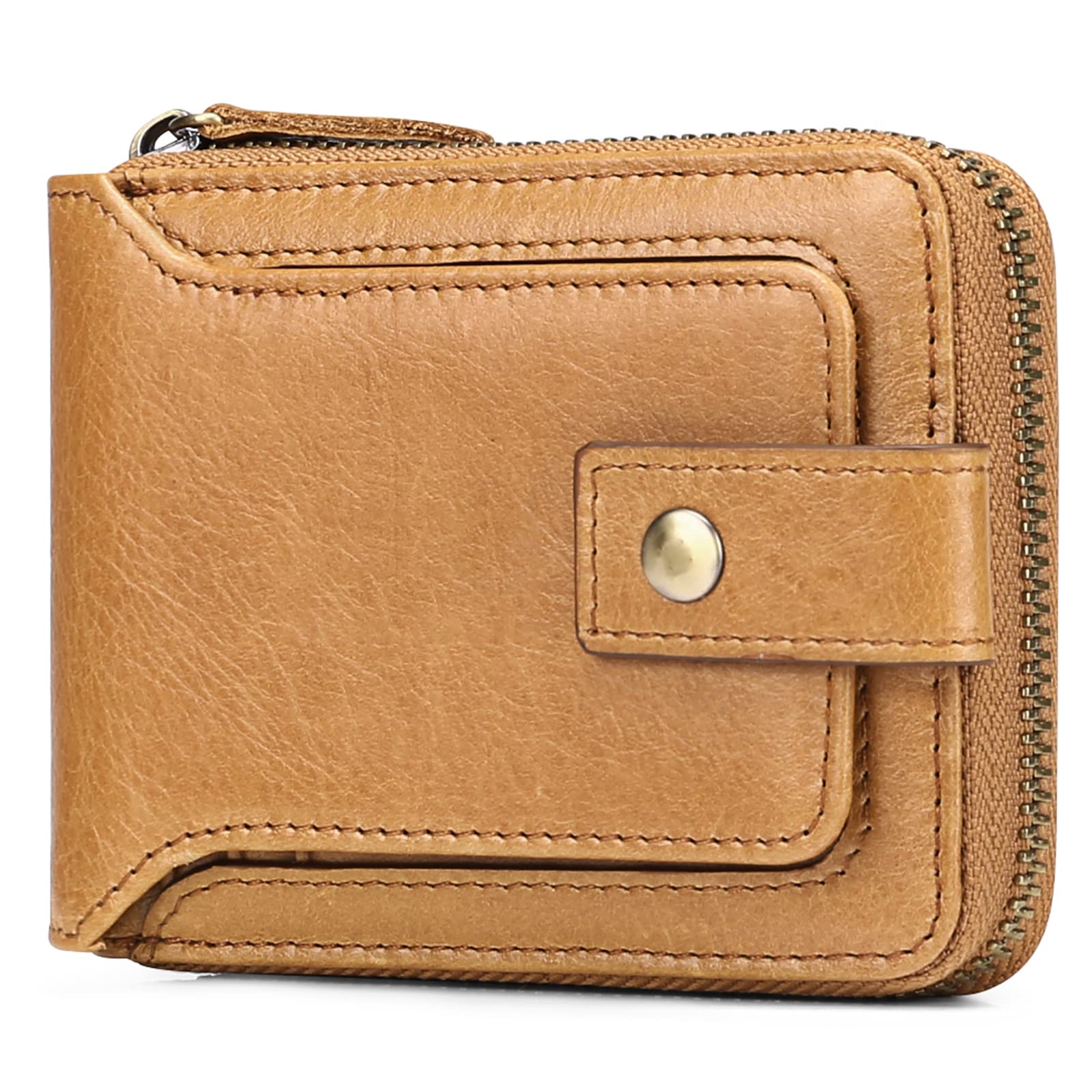 GOIACII Genuine Leather RFID Blocking Zipper Wallet for Men - Large Capacity with Coin Pocket & ID Window - Perfect for Travel, Business & Everyday Use
